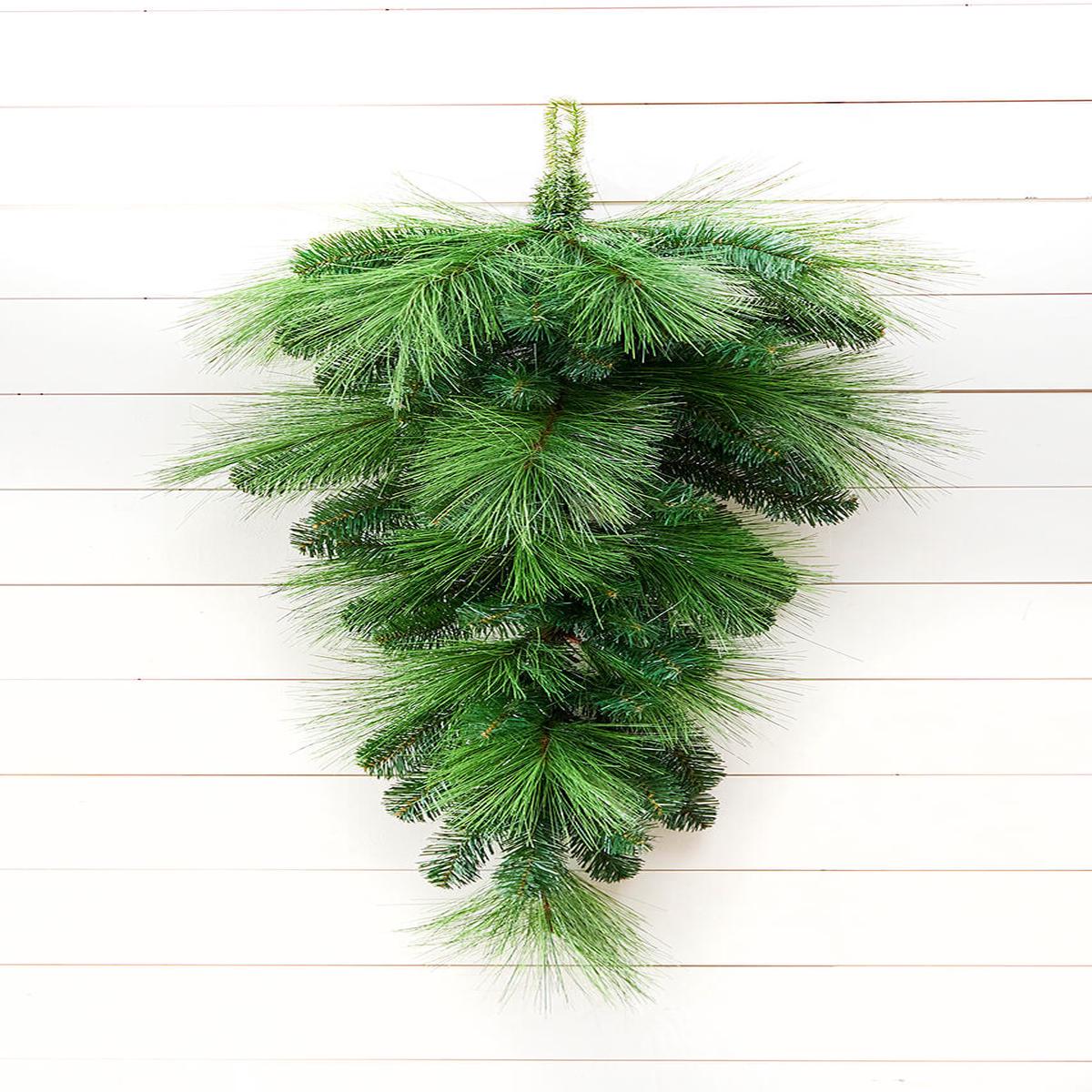 36 Inch Jumbo Pine Teardrop Christmas Door Hanging Holiday Wreath Vertical Teardrop Evergreen Entryway Wall Decor
