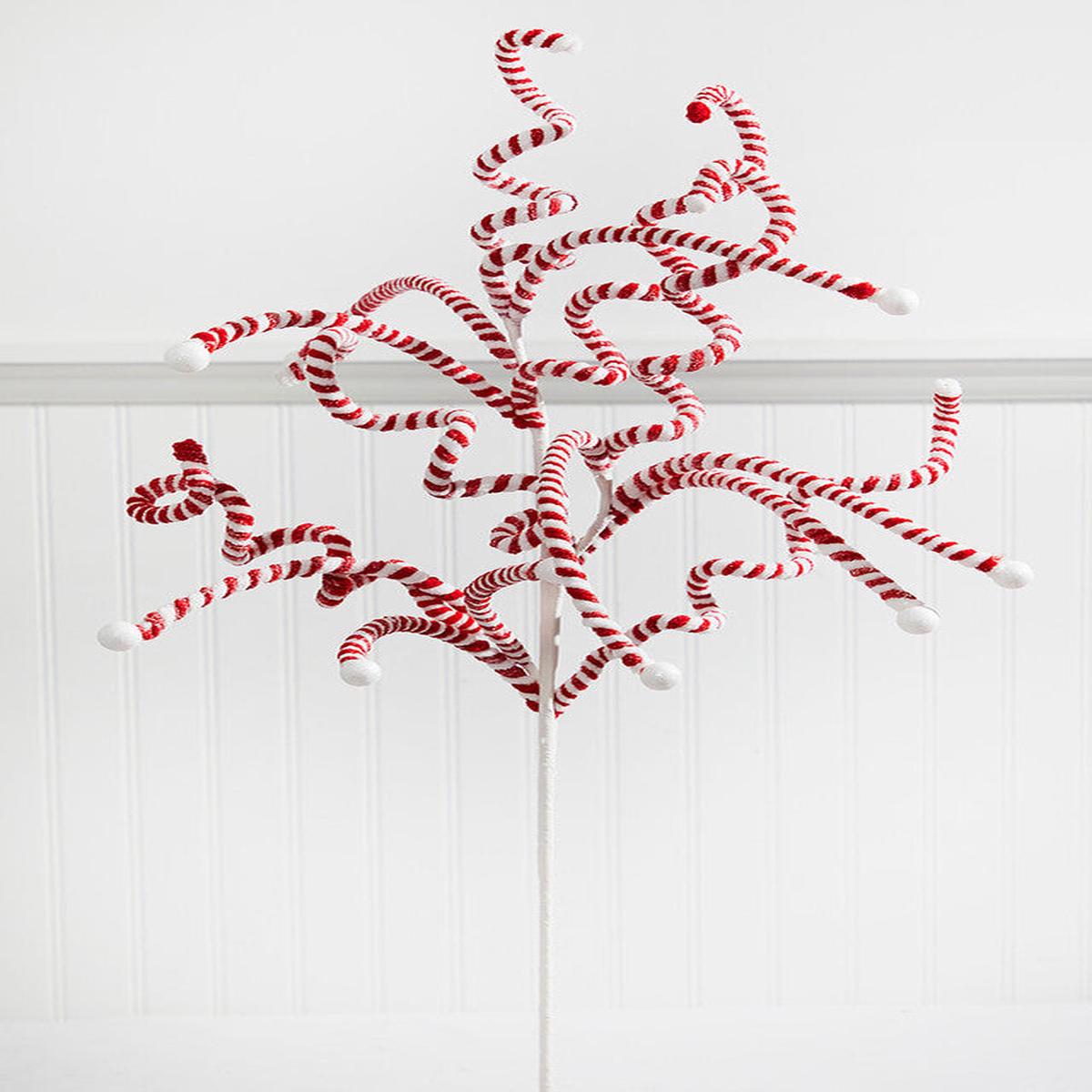 Peppermint Curly Spray 23 Inch Christmas Candy Decor Stem