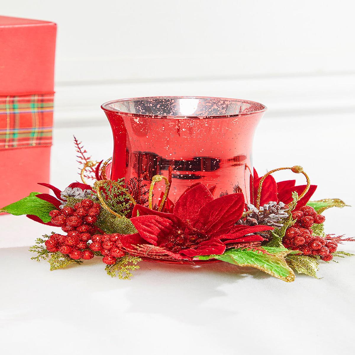 Poinsettia & Pine Centerpiece 6 Inch Christmas Decor