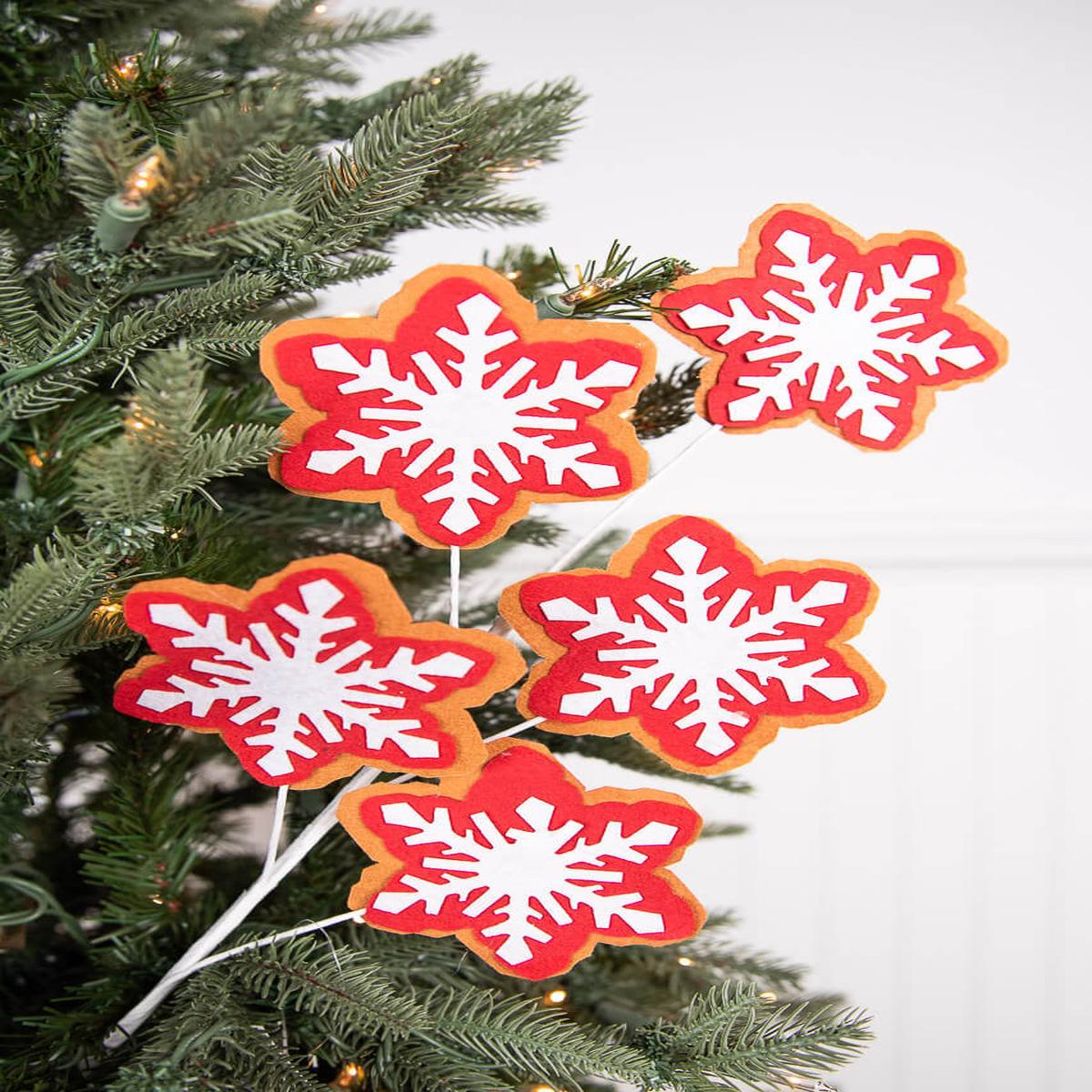 Red White Snowflake Stem 24 Inch Christmas Tree Decoration