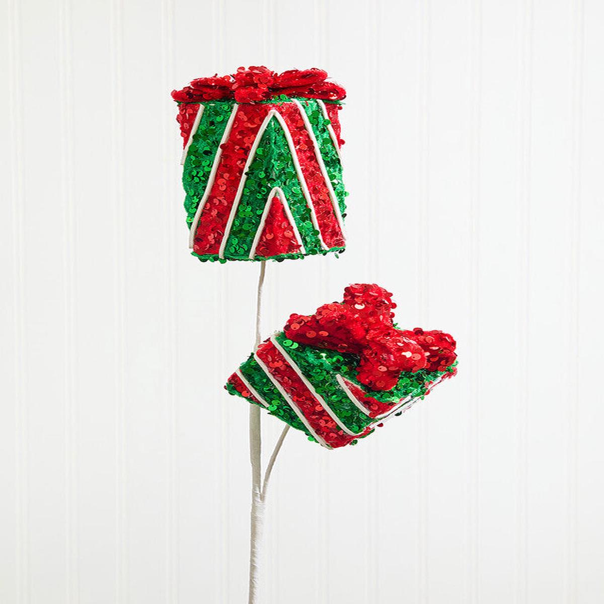 Sequin Gift Box Spray 28 Inch Christmas Sparkle Decor Stem