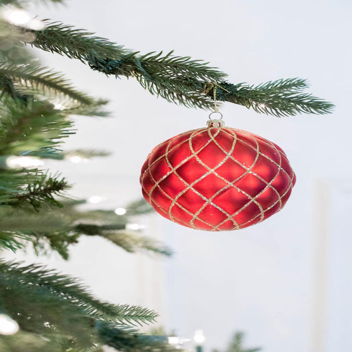 10 CM Red Matte Glitter Quilted Ball Ornament