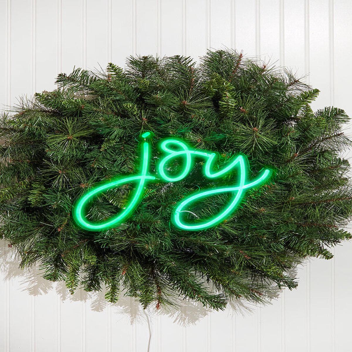 13.8 Inchi Joy Lit Neon Sign Festive Green Holiday LED Wall Dcor