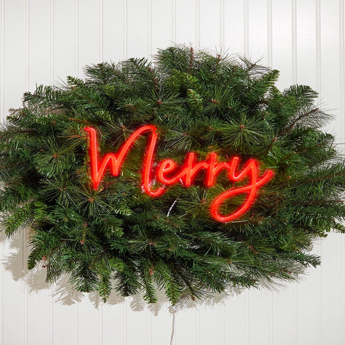 13.8 Inchi Merry Lit Neon Sign Bright Red Holiday LED Wall Dcor