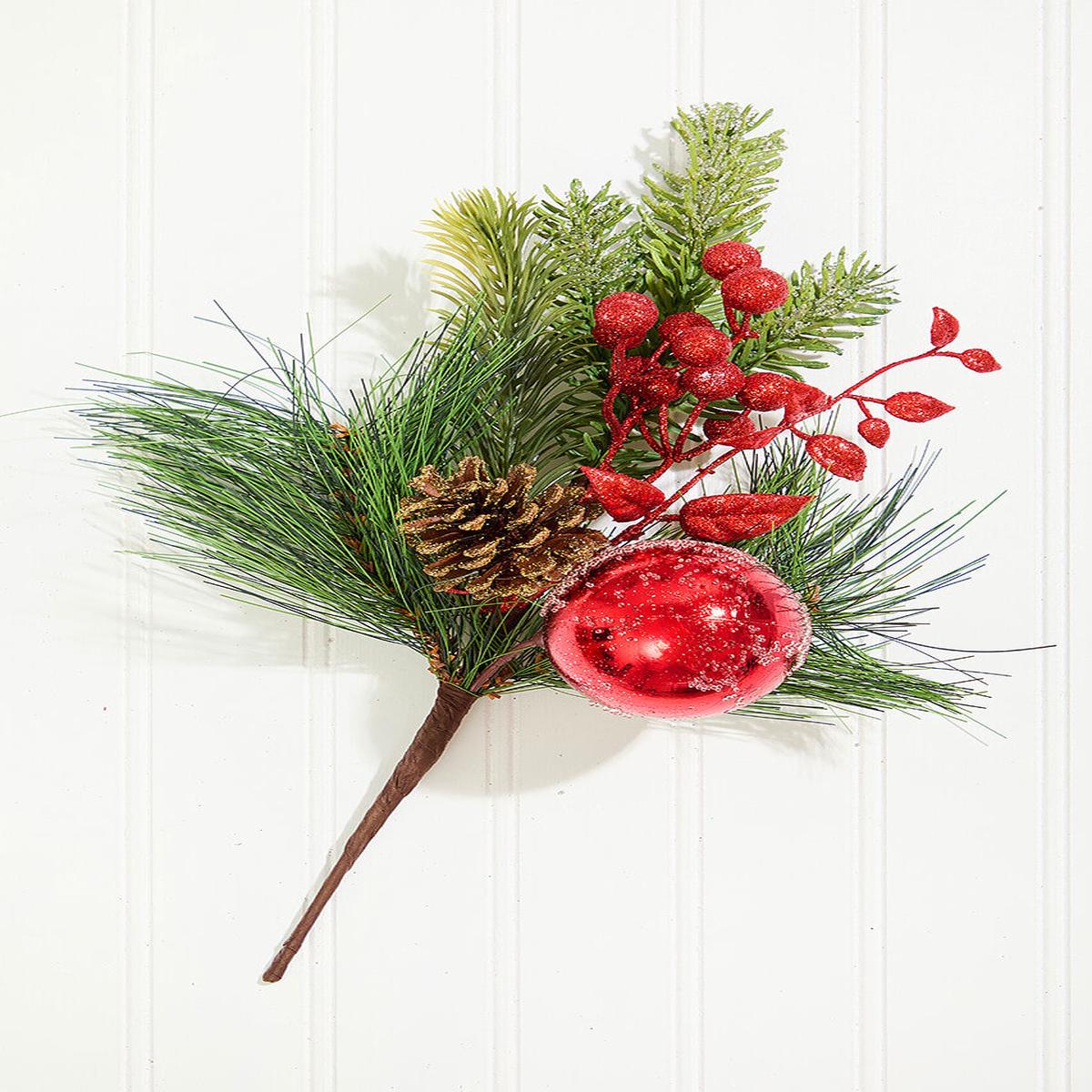 14.5 Inch Red Glitter Pine Cone Ornament Spray Decorative Christmas Pick