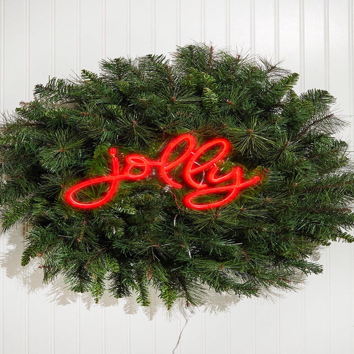 14 Inchi Lit Neon Jolly Sign Bright Red Holiday LED Wall Dcor