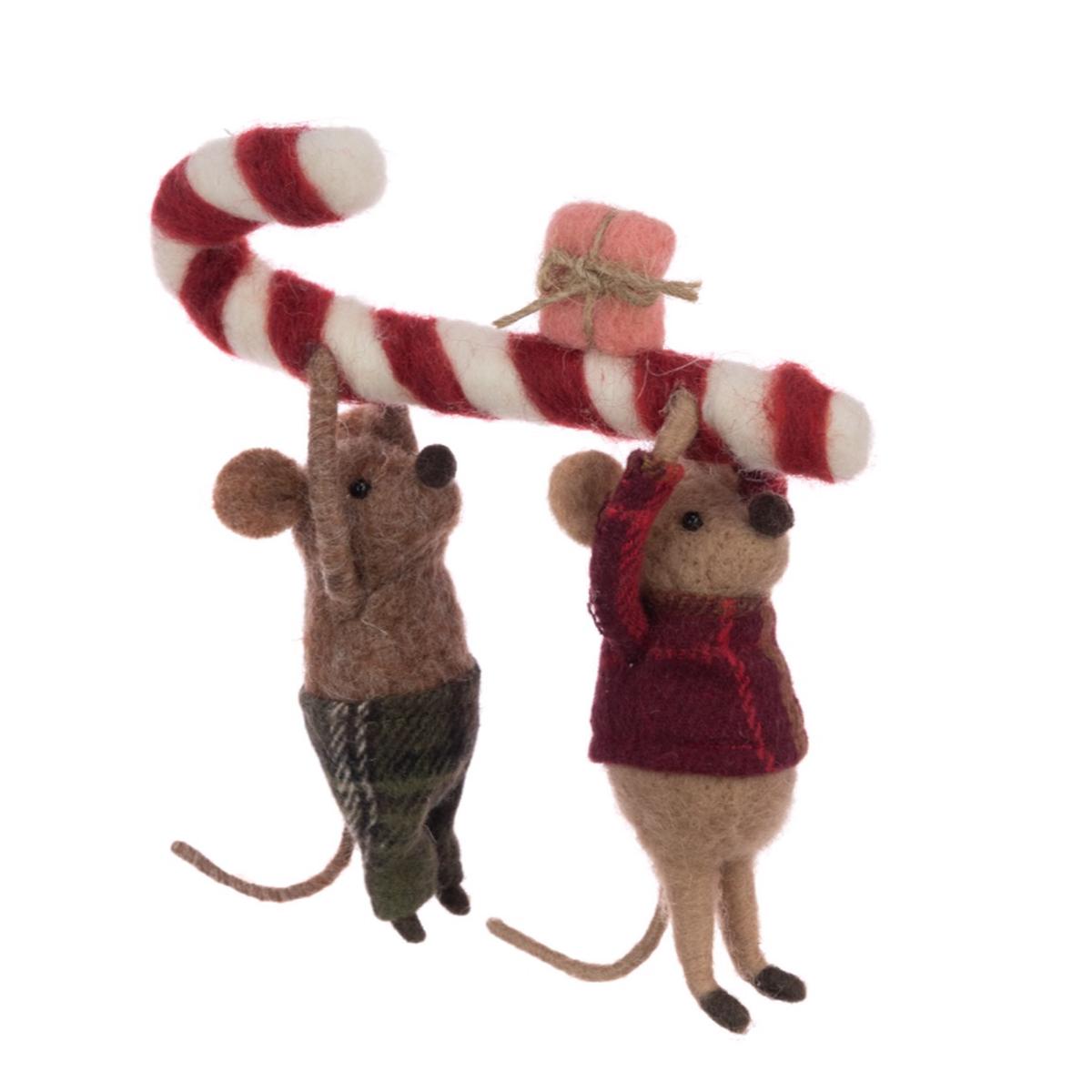 16cm Felt Mice & Candy Cane