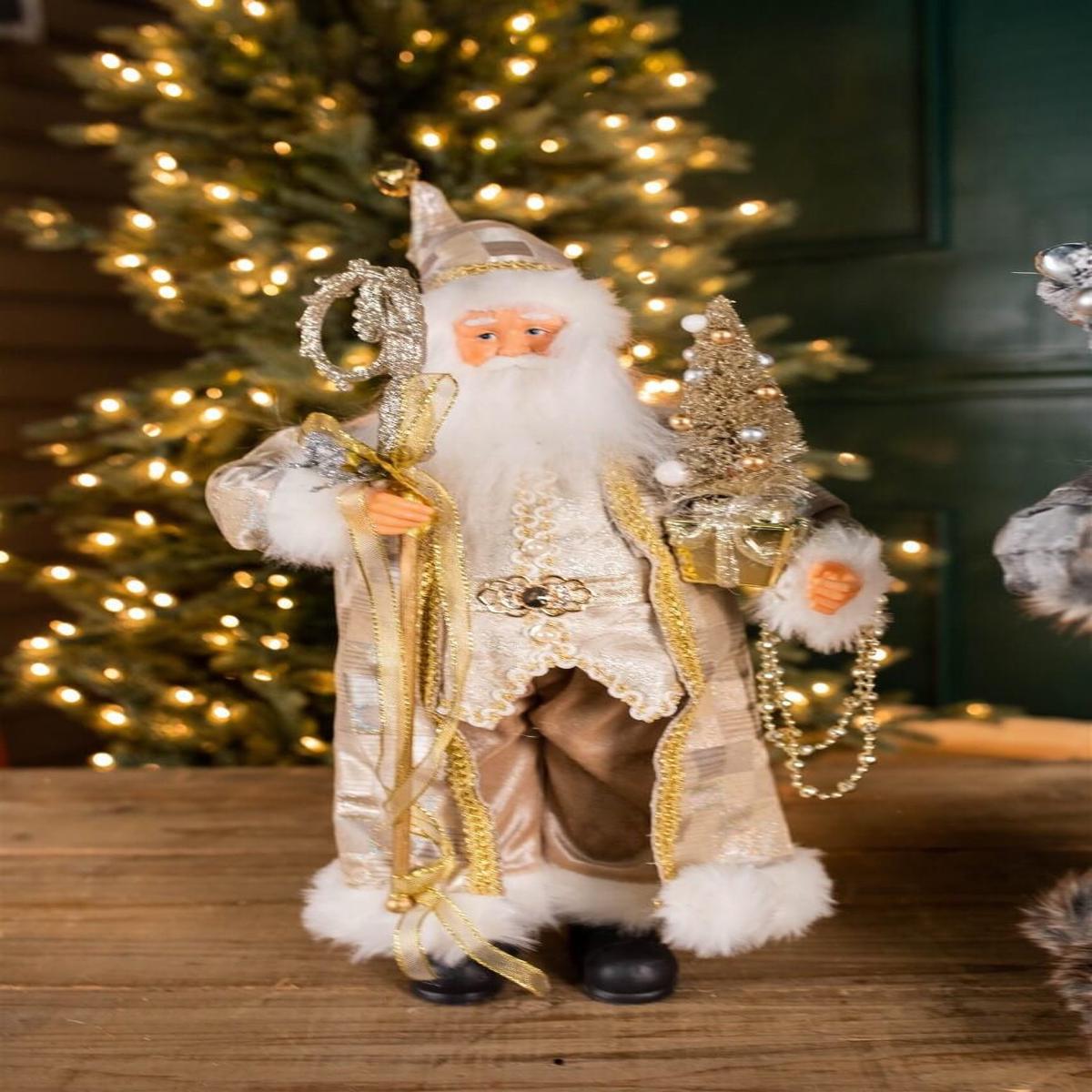 18 Inch Polyester Holiday Santa Christmas Decorative Figurine Seasonal Shelf and Mantel Accent Decor