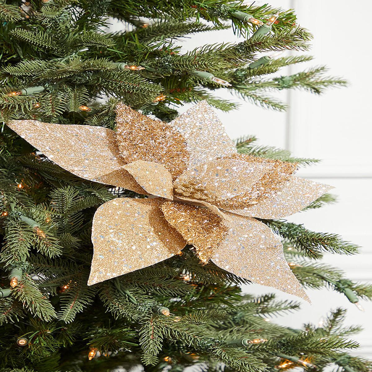 19 Inch Champagne Metallic Poinsettia Stem Christmas Decor