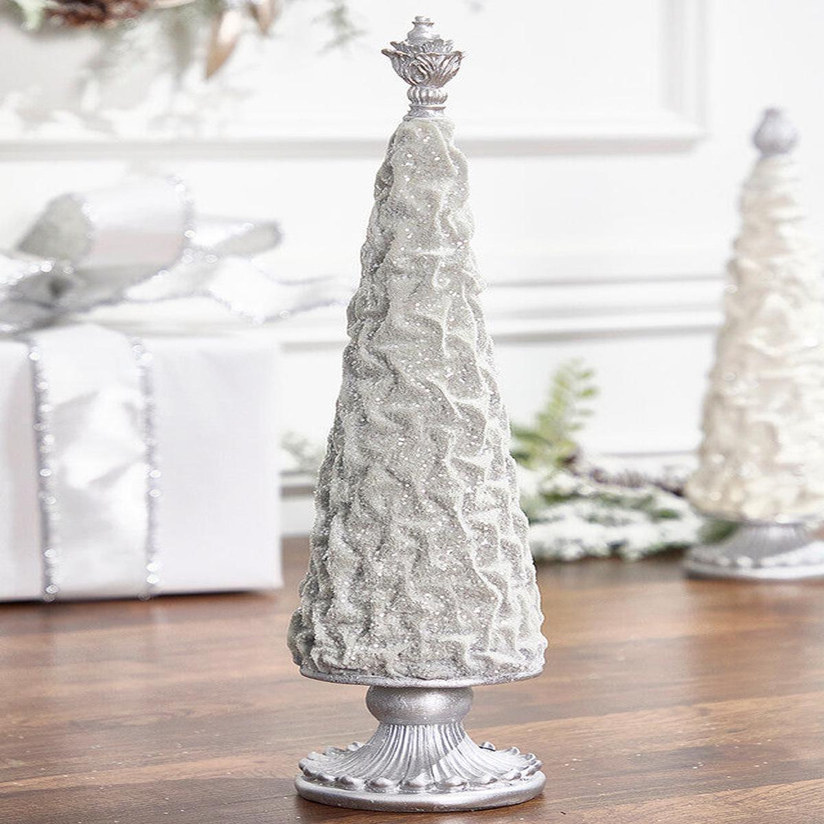 19 Inchi Silver Gray Flocked Resin Tree Elegant Winter Christmas Centerpiece Dcor