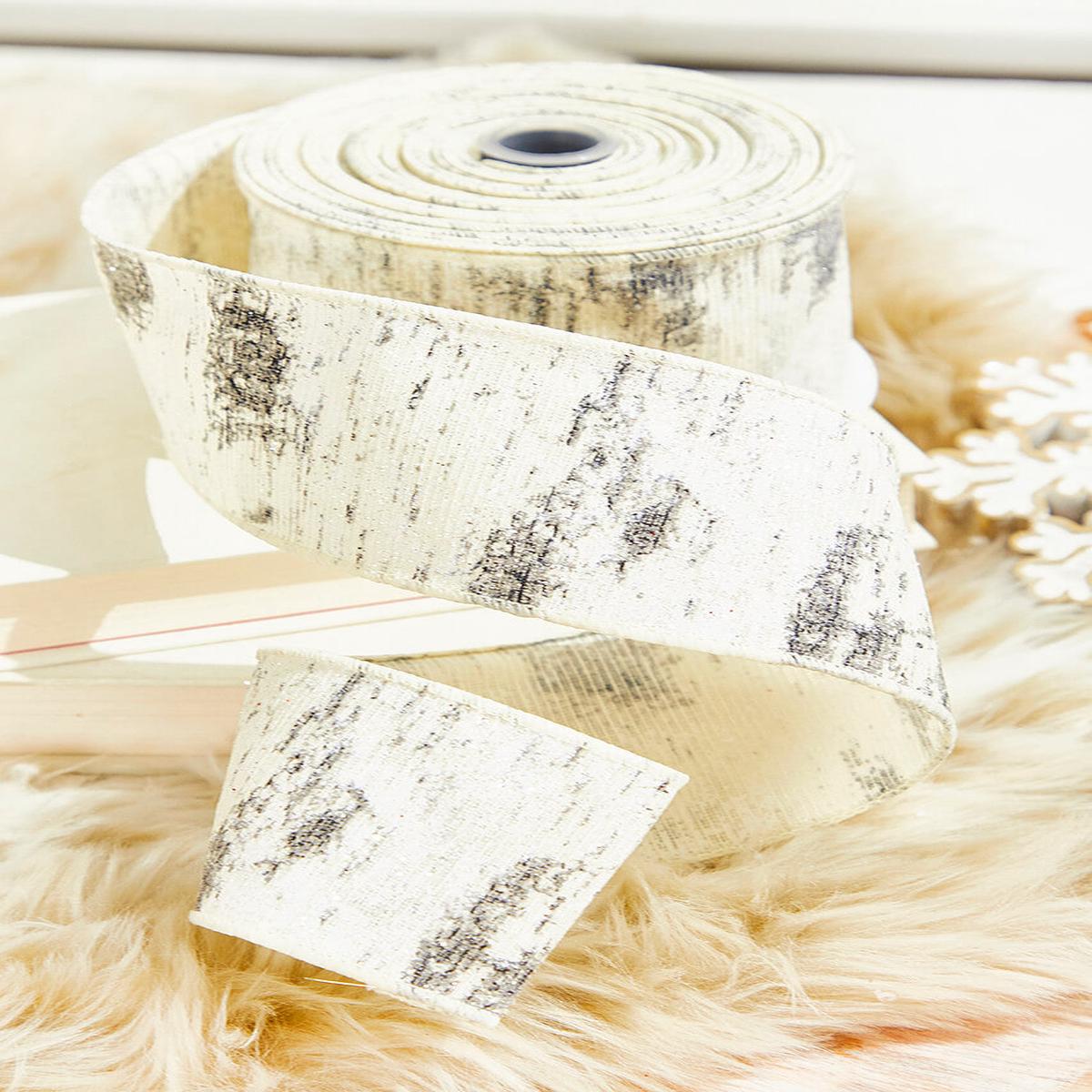 2.5-Inch x 10-Yard Glitter Birch Ribbon Winter Craft Decor