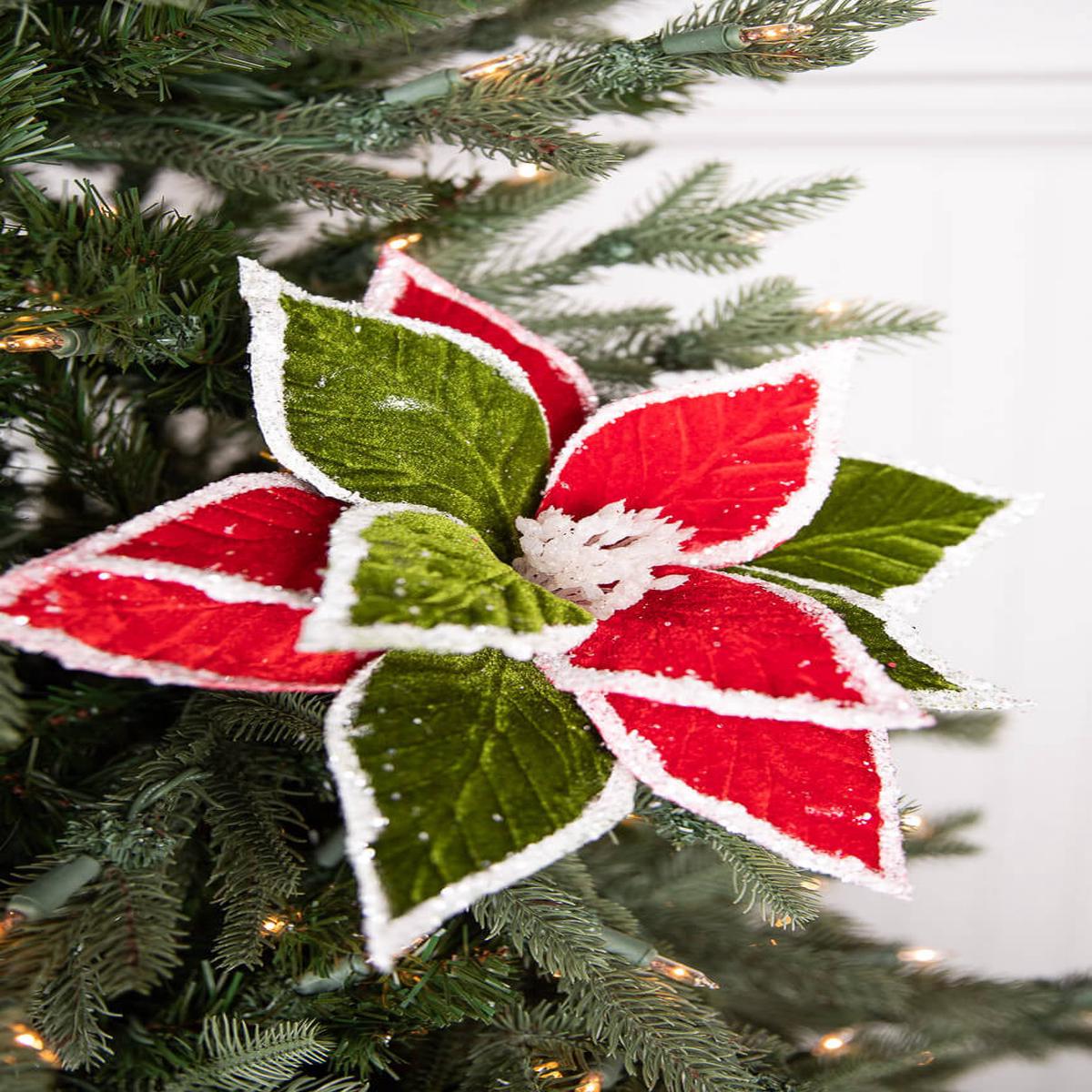 22 Inch x 11.5 Inch Red and Green Poinsettia Stem