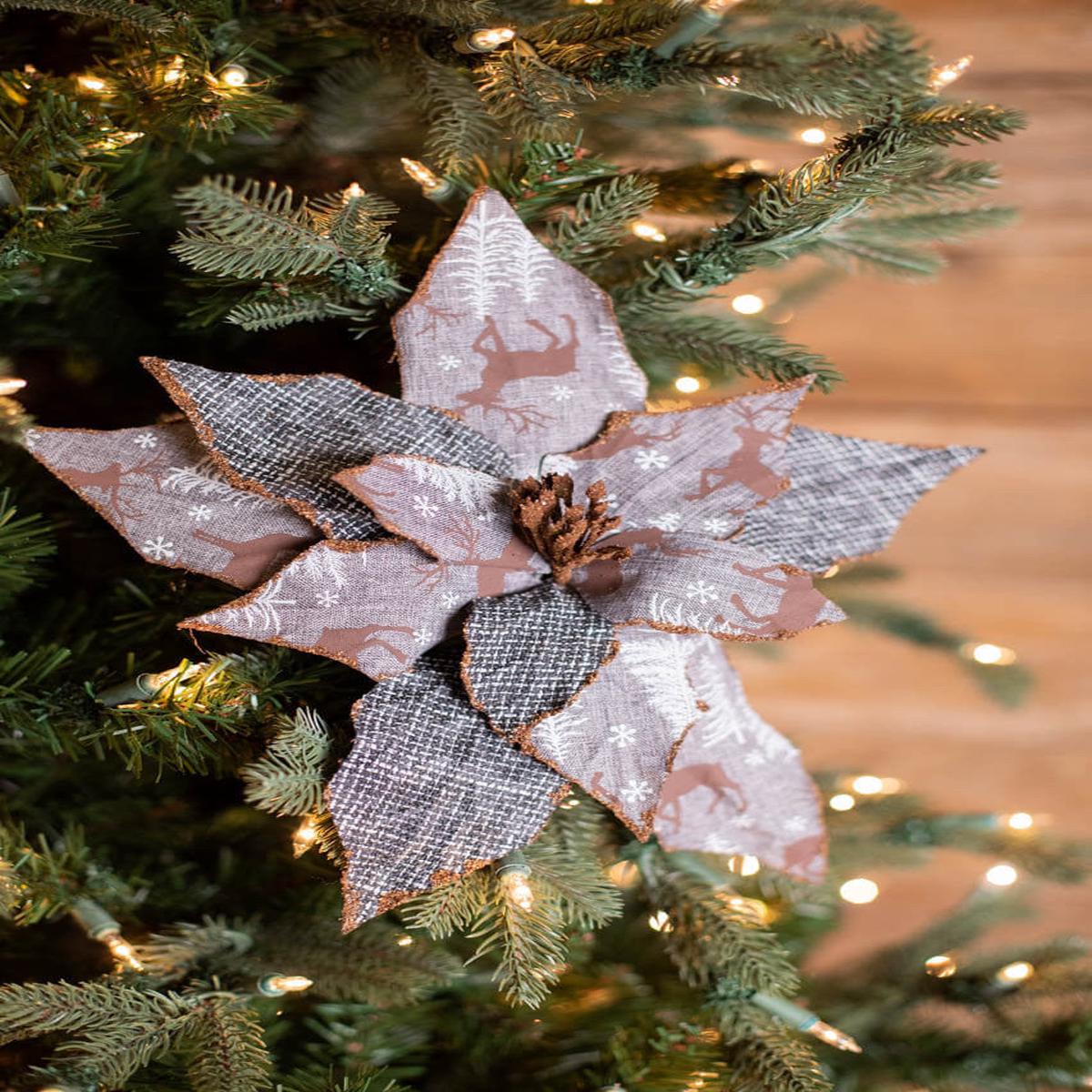 22 Inch x 12 Inch Reindeer Check Poinsettia Stem