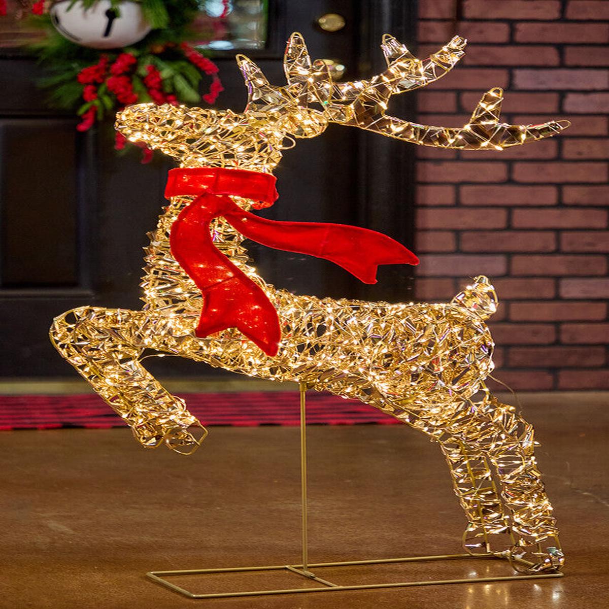 3.3' LED Prancing Reindeer with Red Bow 720L Warm White Holiday Outdoor Christmas Dcor