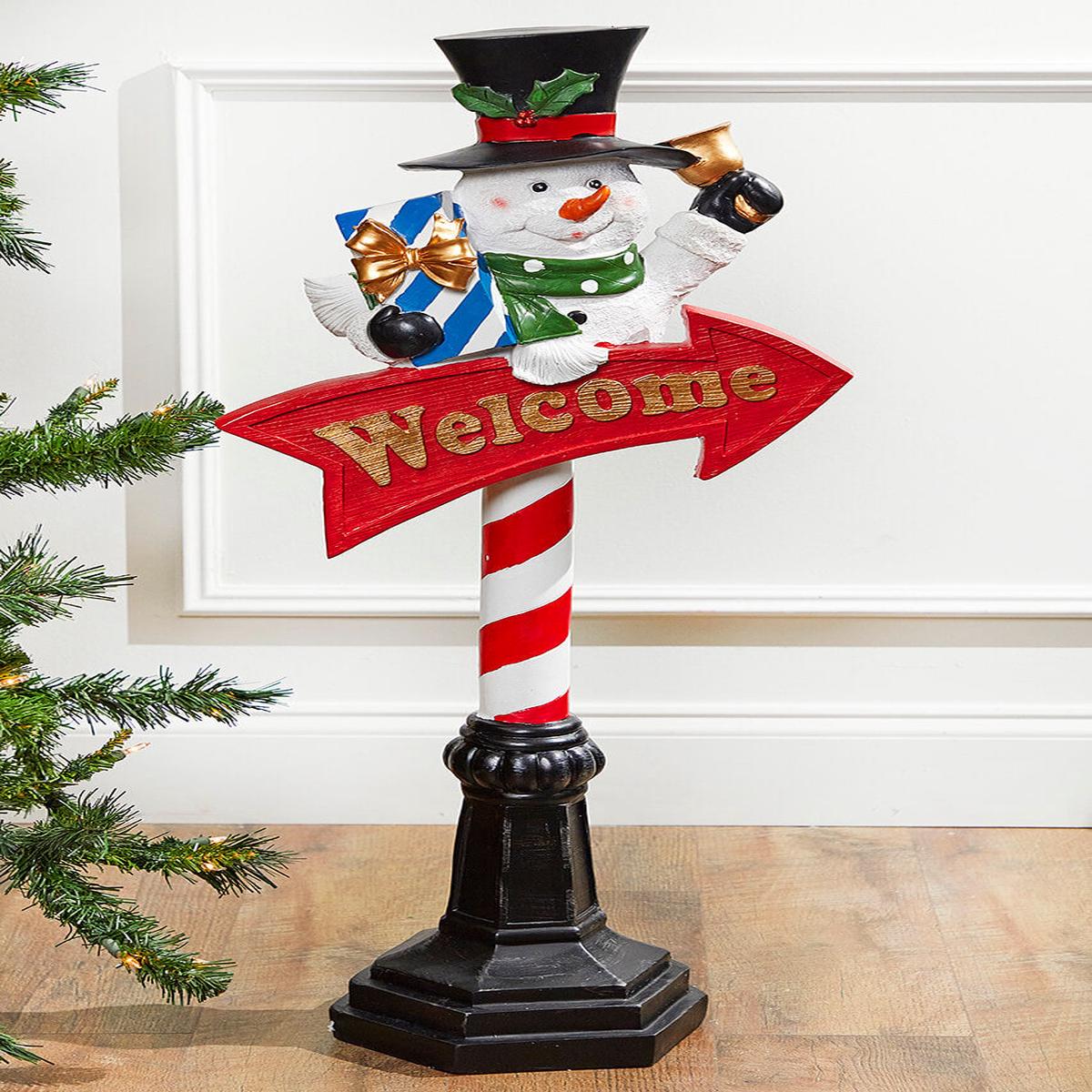36 Snowmen with Welcome Sign Festive Winter Holiday Outdoor Yard Dcor
