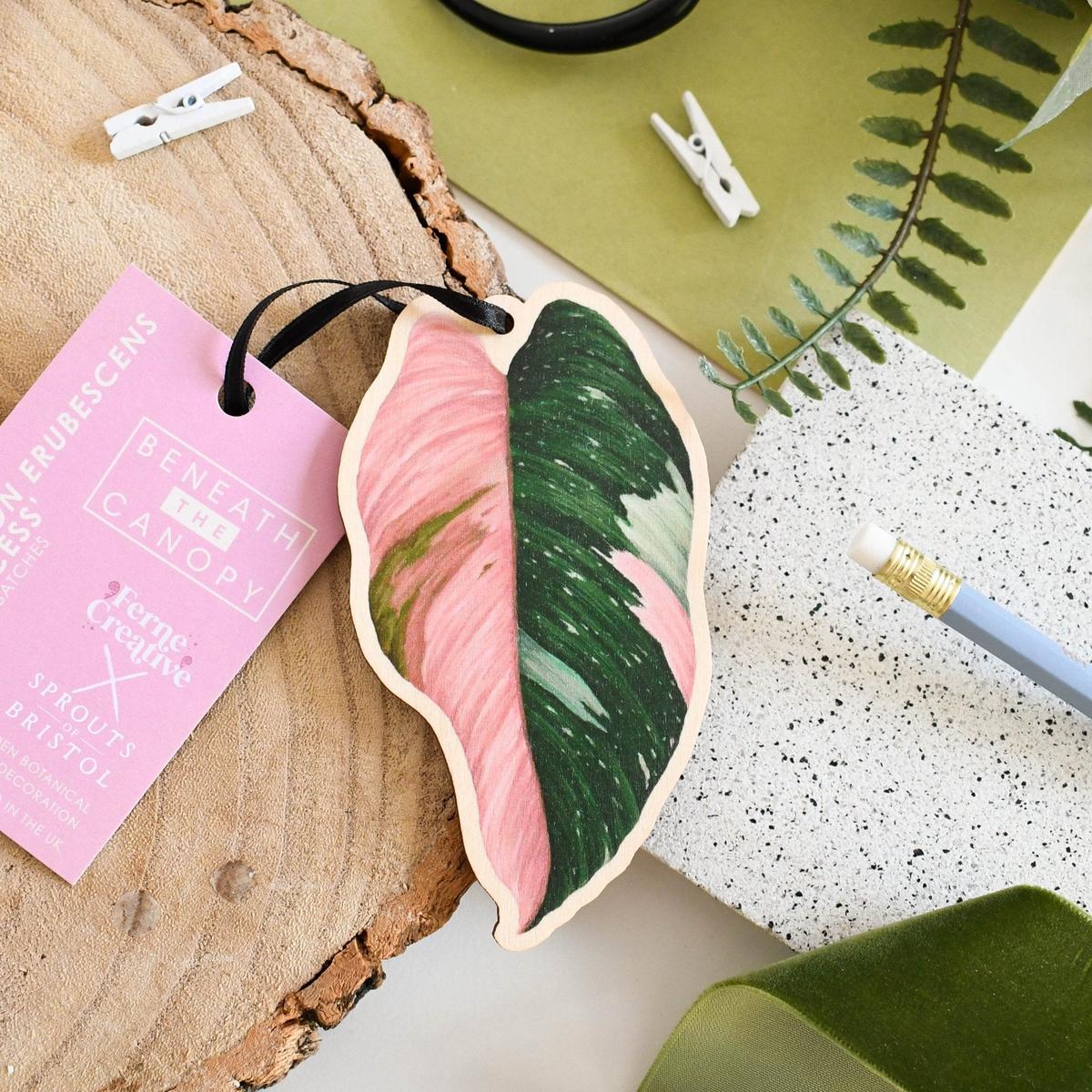 Philodendron Pink Princess Wooden Decoration [Beneath the Canopy RHS Collab]