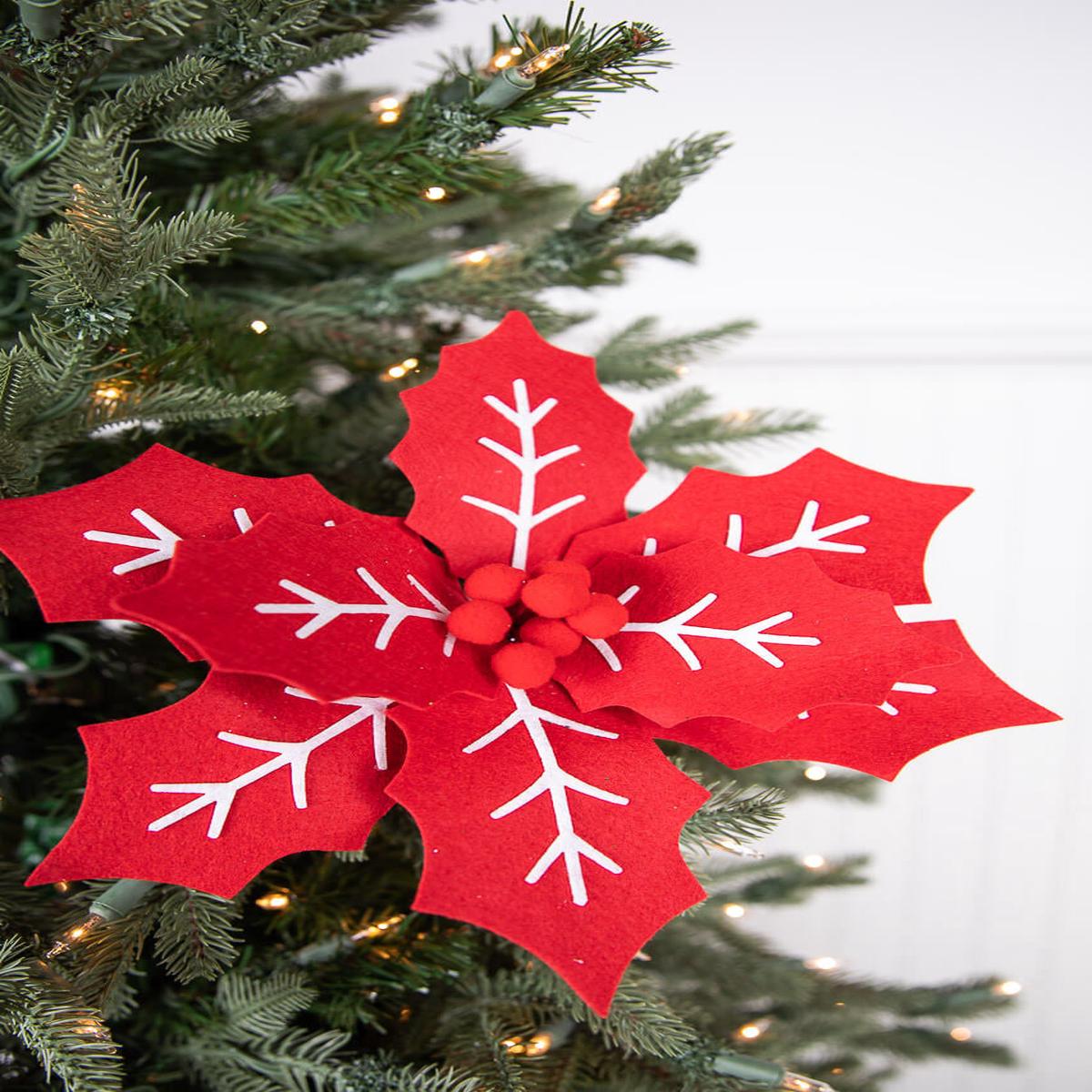 Red White Poinsettia Stem with Berries 22 Inch Christmas Decor