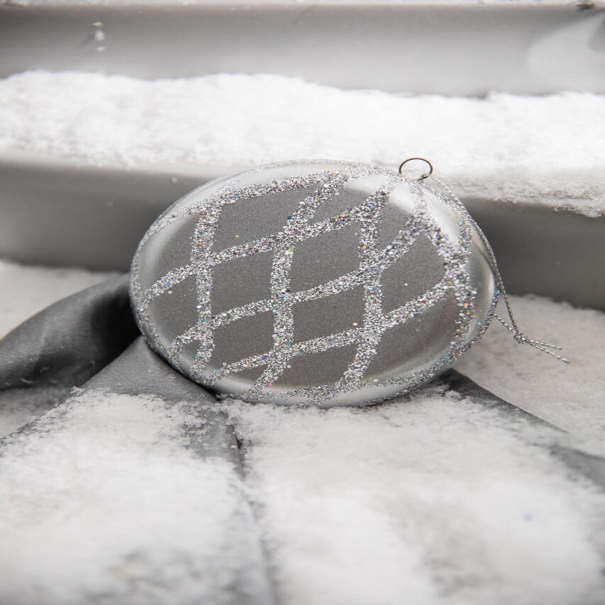 Silver Matte Glitter Flat Round Ornament 10cm Christmas Decor
