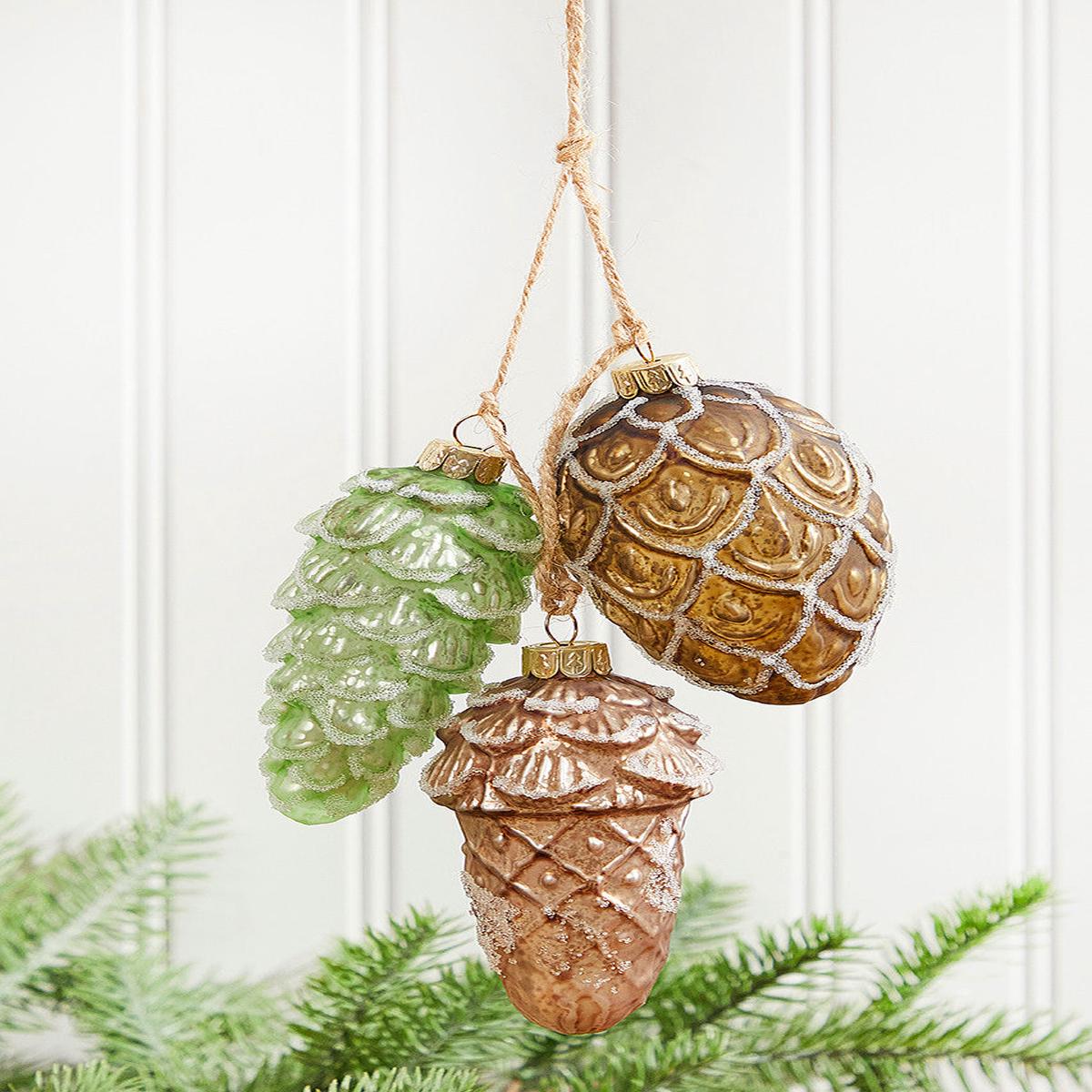 10 Inch Acorn & Pinecone Glass Ornament