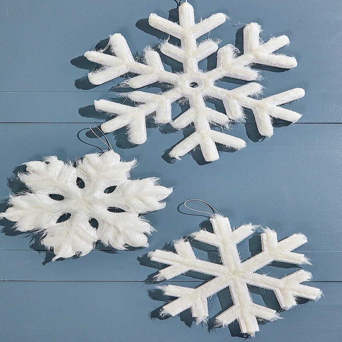 11 Inch to 15 Inch Snowflake Ornament Set of 3 Large Winter Hanging Christmas Decorations Frosted Holiday Decor