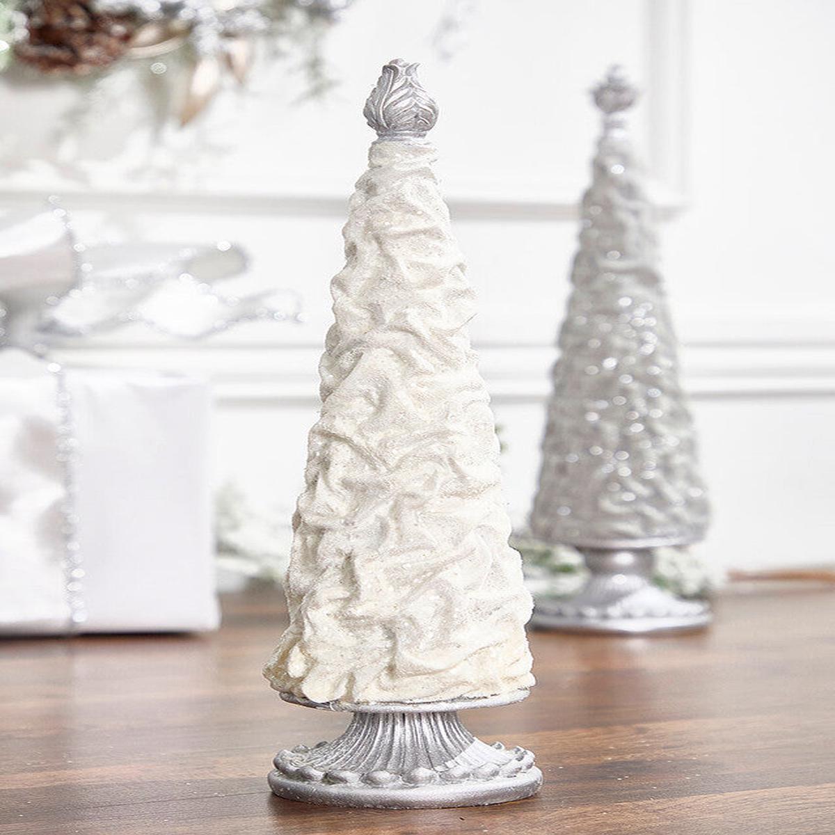 16 Inchi White Flocked Resin Tree Modern Winter Holiday Decorative Accent