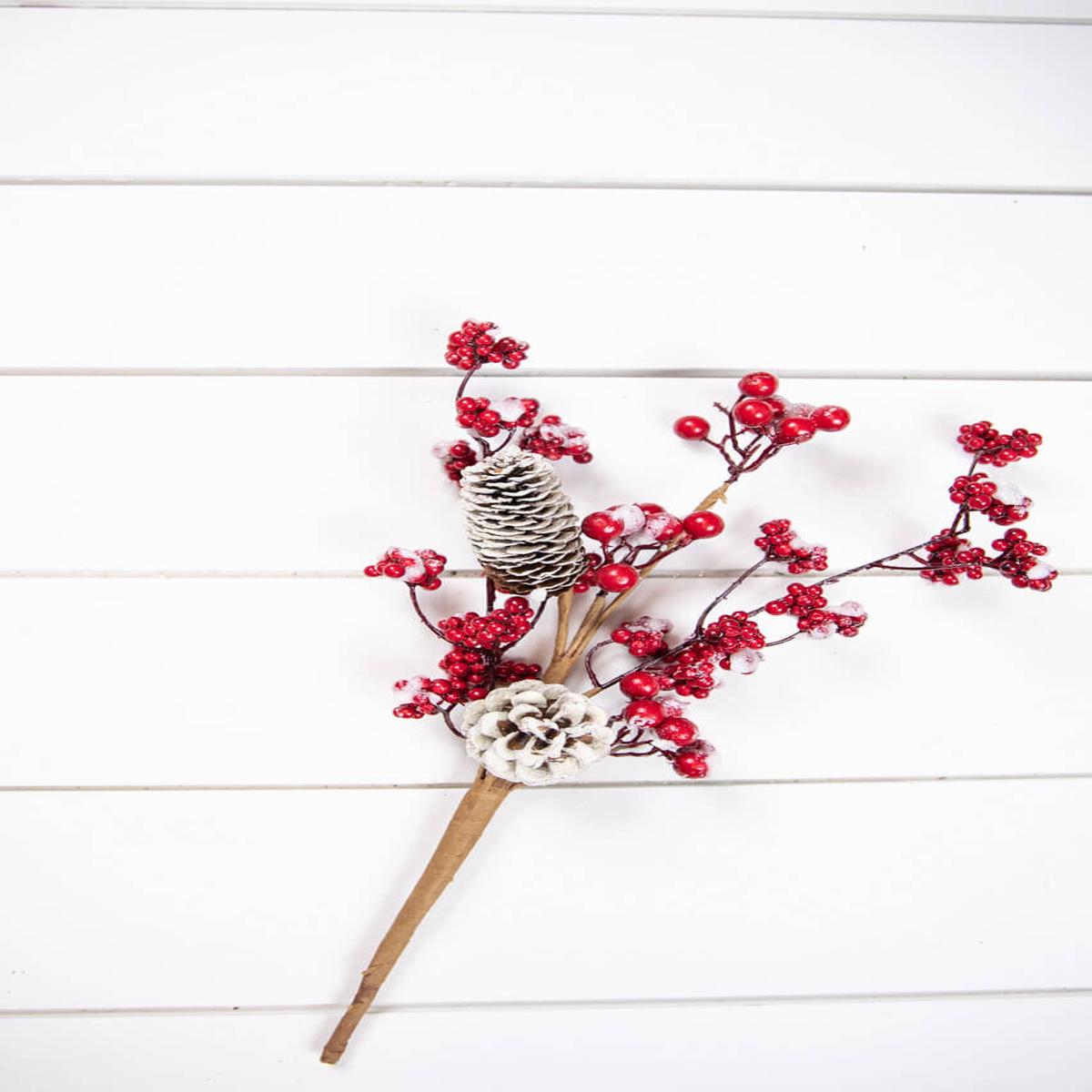 18 Inch Frosted Red Melting Snow Berries with Cone Spray