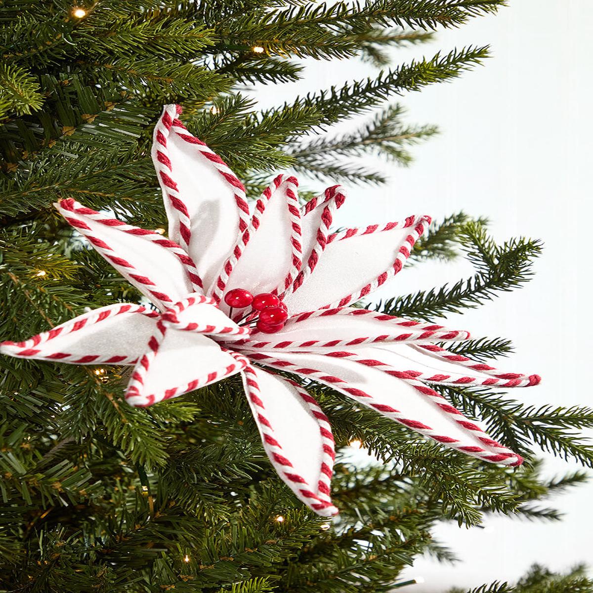 19 Inch x 12 Inch White and Red Poinsettia Stem