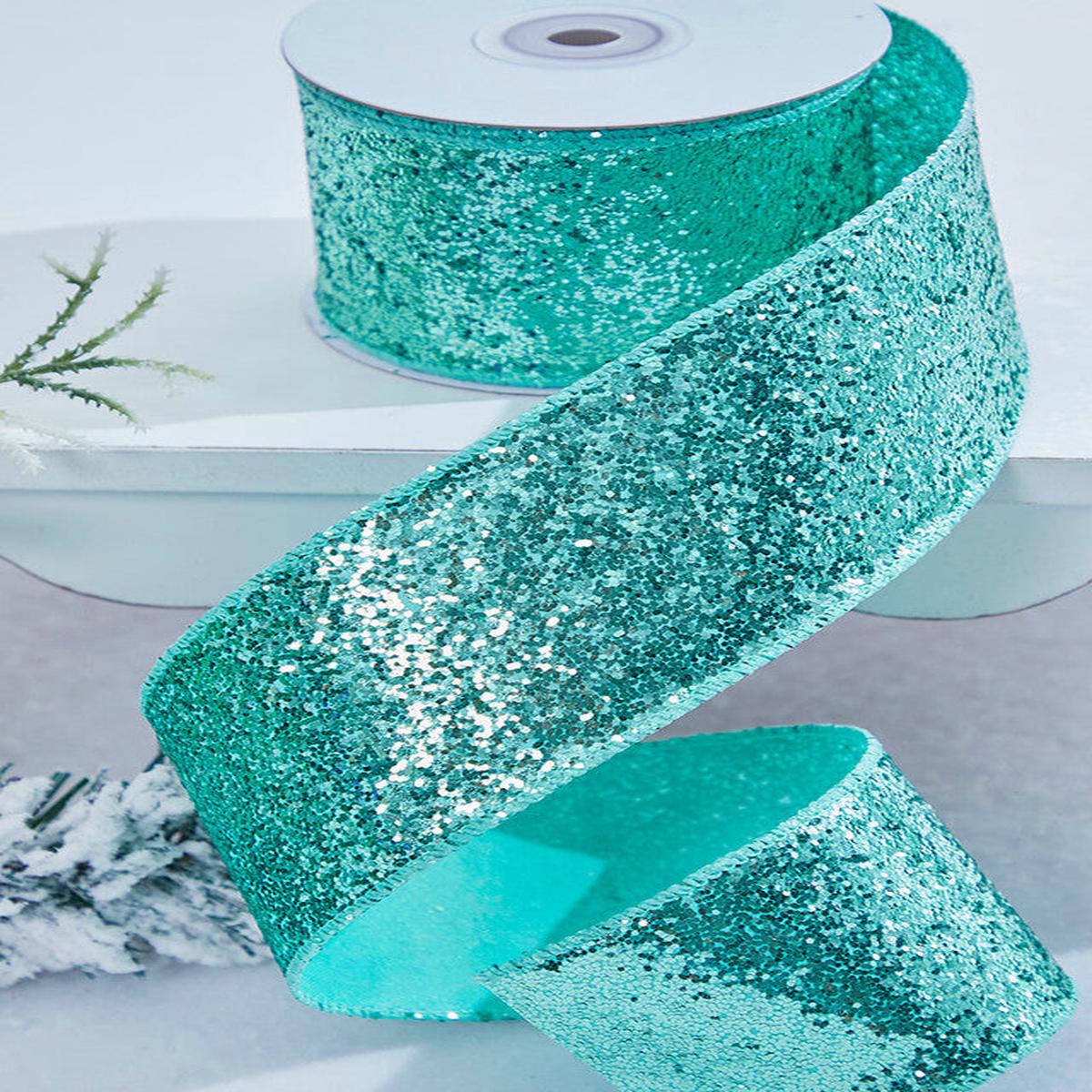 2.5-Inch Mint Green Glitter Wired Ribbon 10 Yard Sweet Shoppe