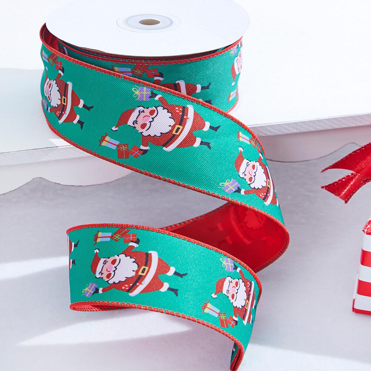 2.5 Inchi x 10 Yard Santa Claus Wired Ribbon Christmas Holiday Craft Decor