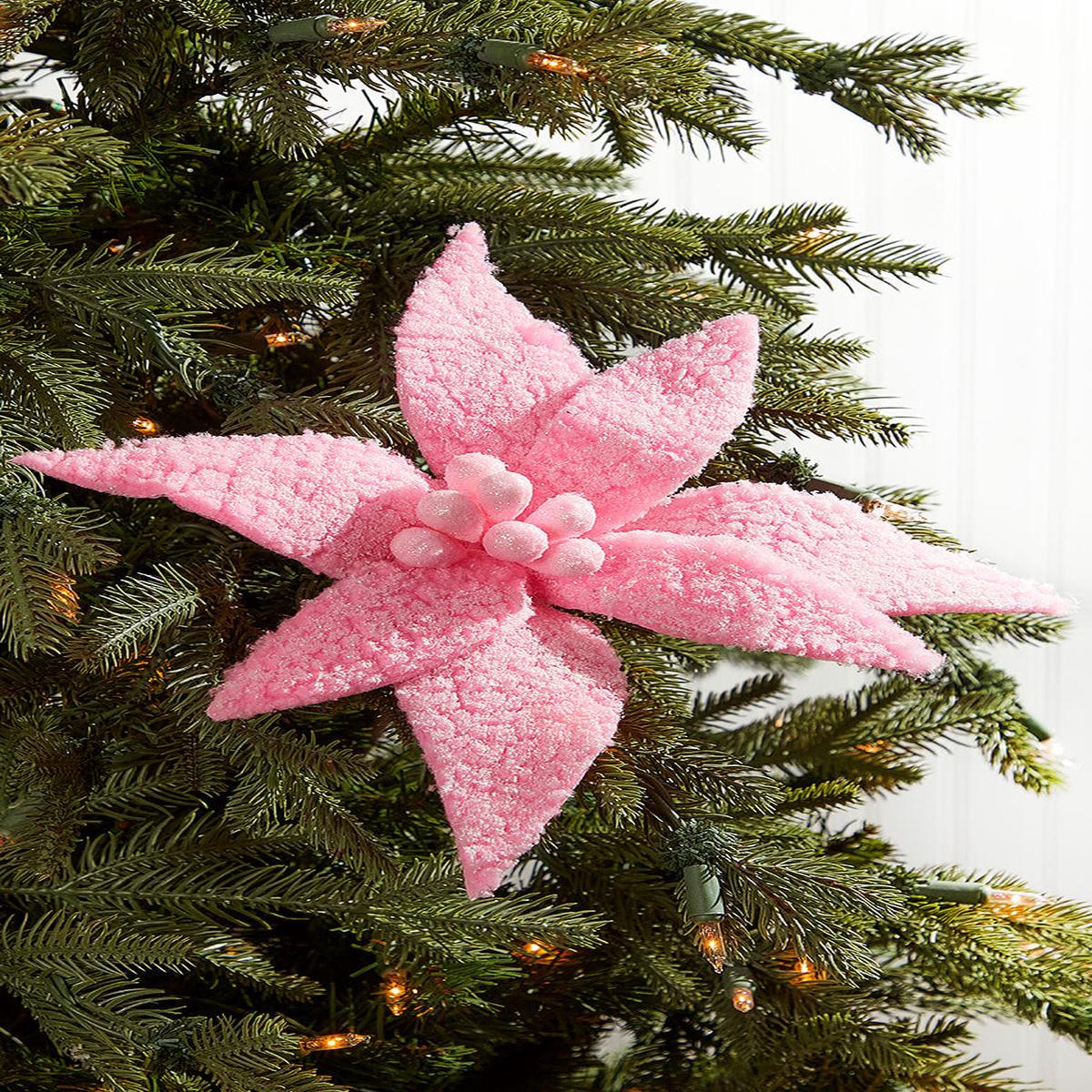 20 Inch x 12 Inch Sugared Cotton Candy Poinsettia Stem
