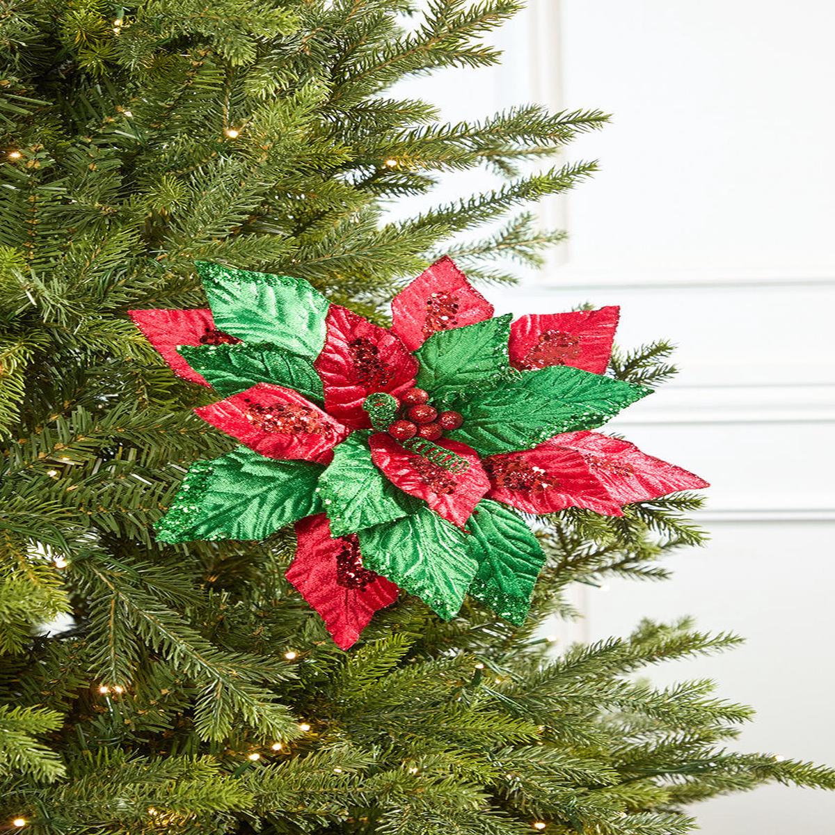 22 Inch Classic Christmas Velvet Poinsettia Stem