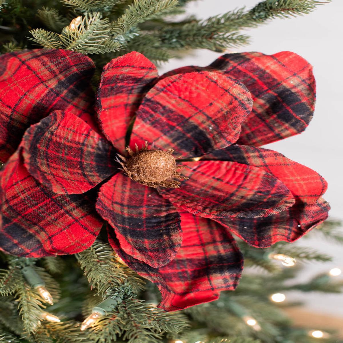 22 Inch x 11 Inch Plaid Magnolia Stem