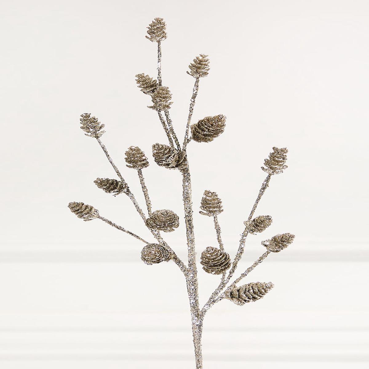 28 Inch Mini Glitter Pinecone Spray Holiday Decorative Stem