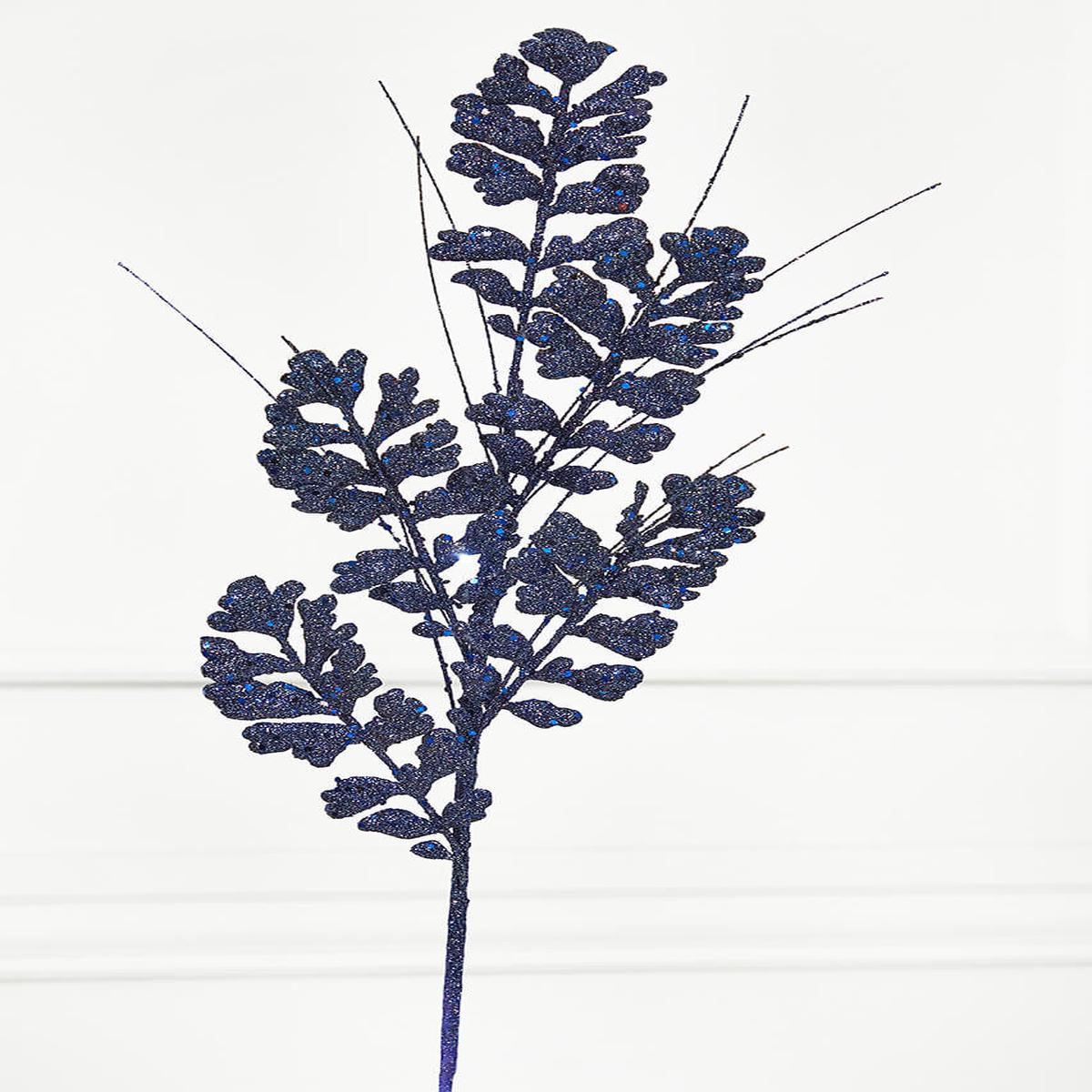29 Inch Glitter/Sequin Forest Fern Spray - Midnight Blue
