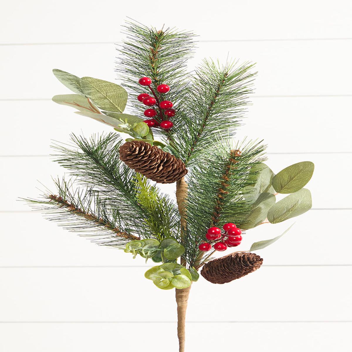 29 Inch Mixed Pine Berry Cone Spray  Rustic Woodland Texture for Festive Holiday Dcor