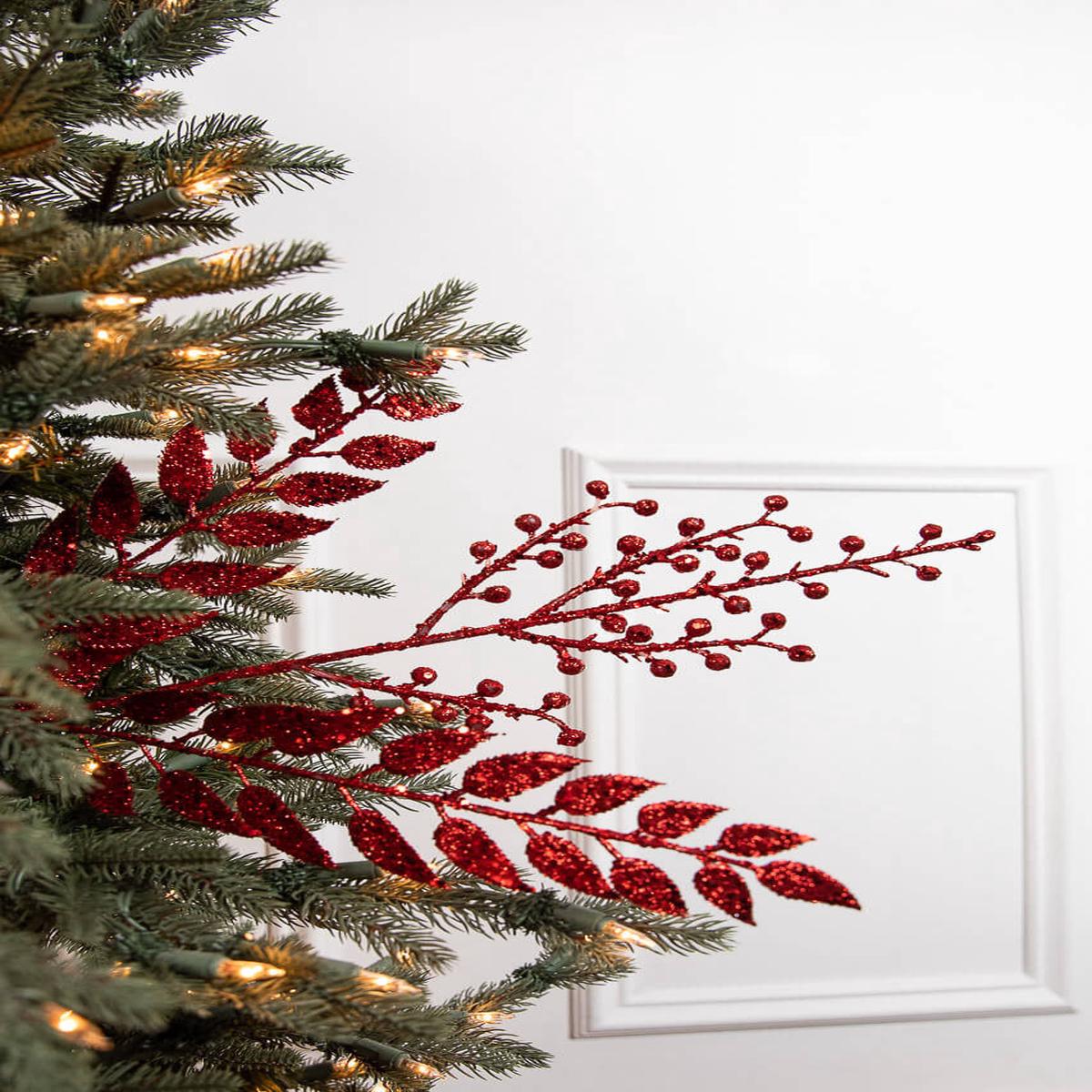 29 Inch Red Glitter Smilax Berry Spray Decorative Christmas Stem