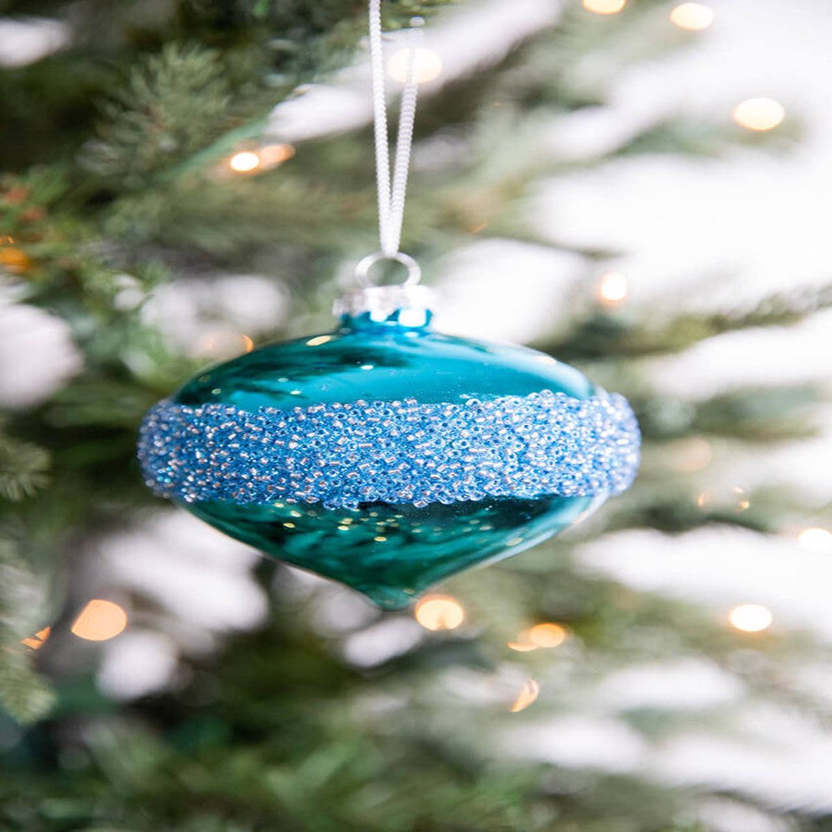 3 Inch Drop Ball Blue Glass Christmas Ornament Aqua Luxury Decor