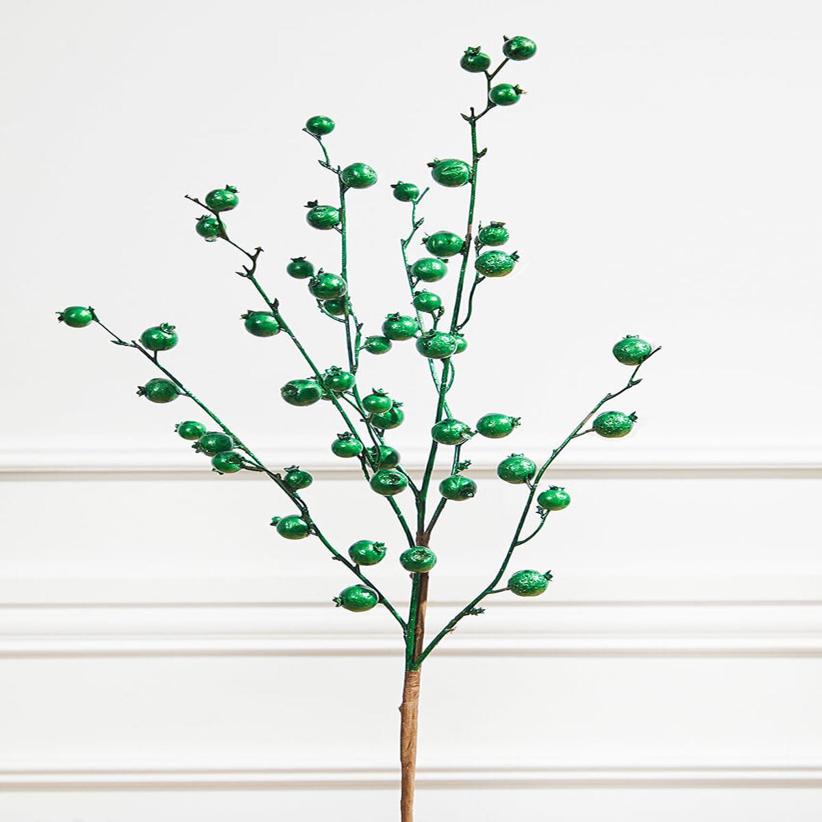 30 Inch Metallic Mini Pomegranate Spray  Emerald | Luxe Jewel-Toned Holiday Elegance