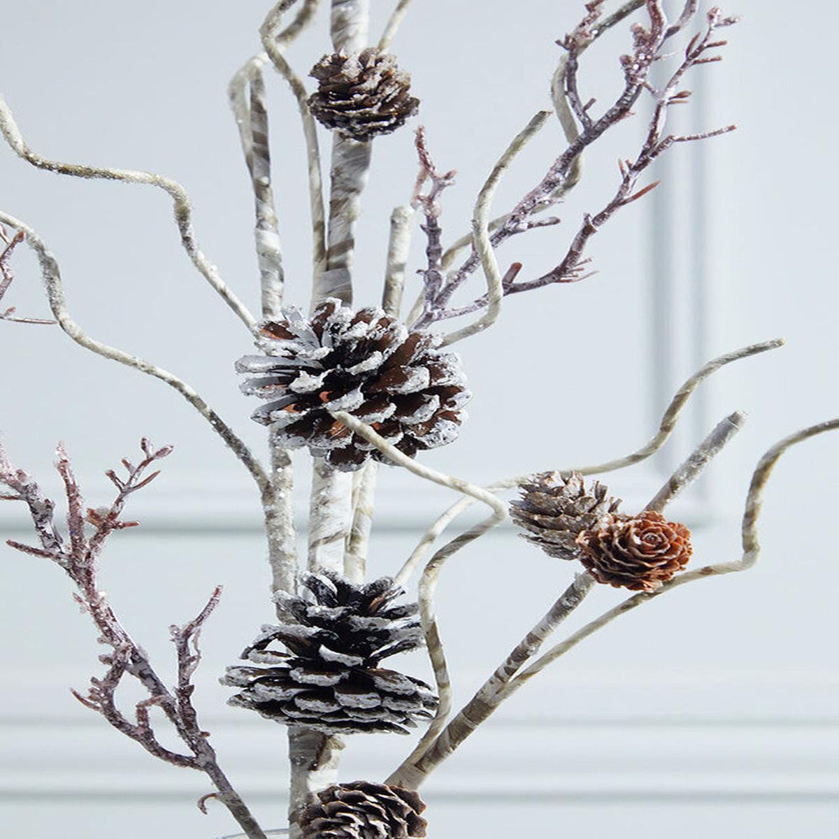 32 Inch Iced Birch Cone Stem  Rustic Woodland Elegance for Natural Holiday Dcor