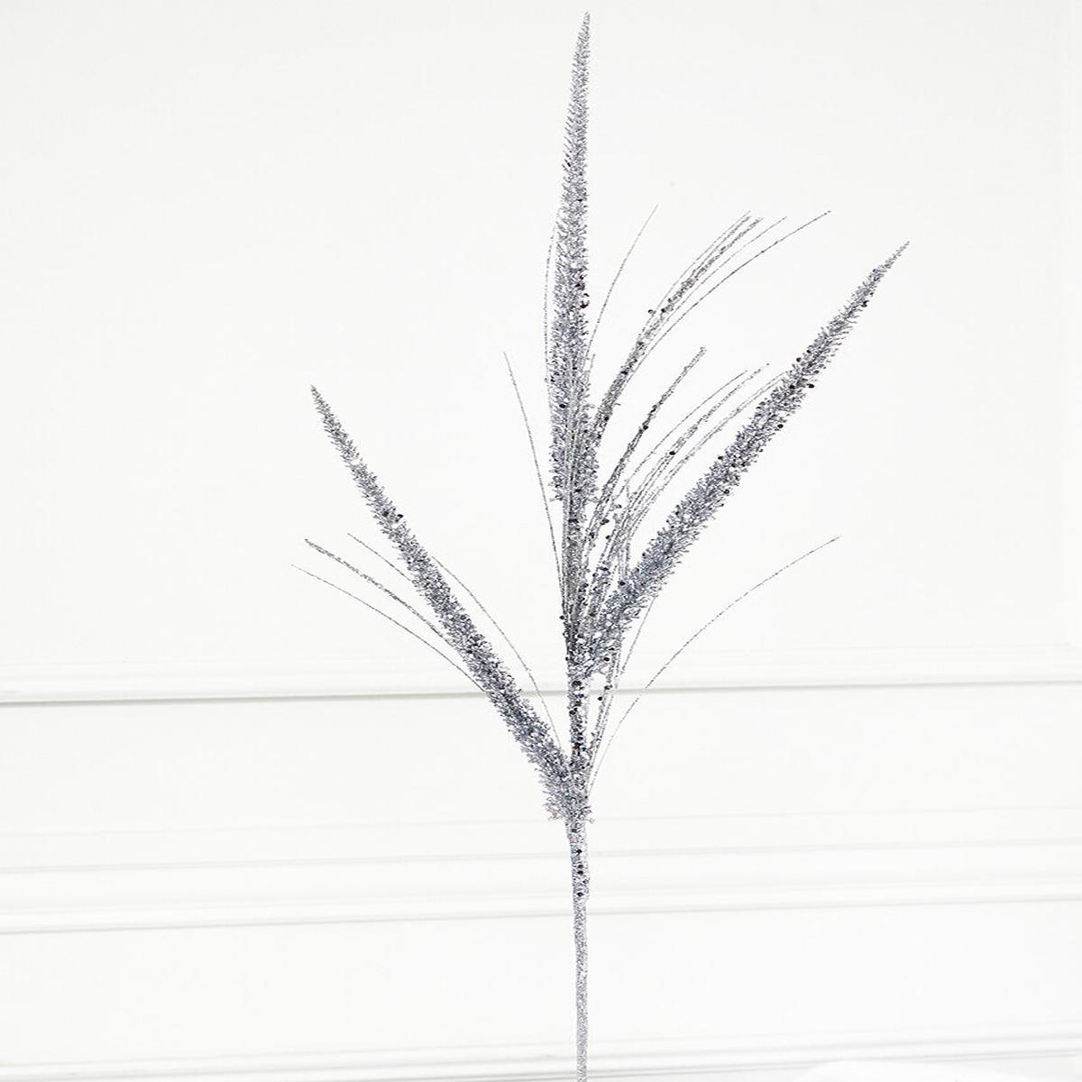 34 Inch Glitter/Mica Triple Spike Grass Spray - Silver