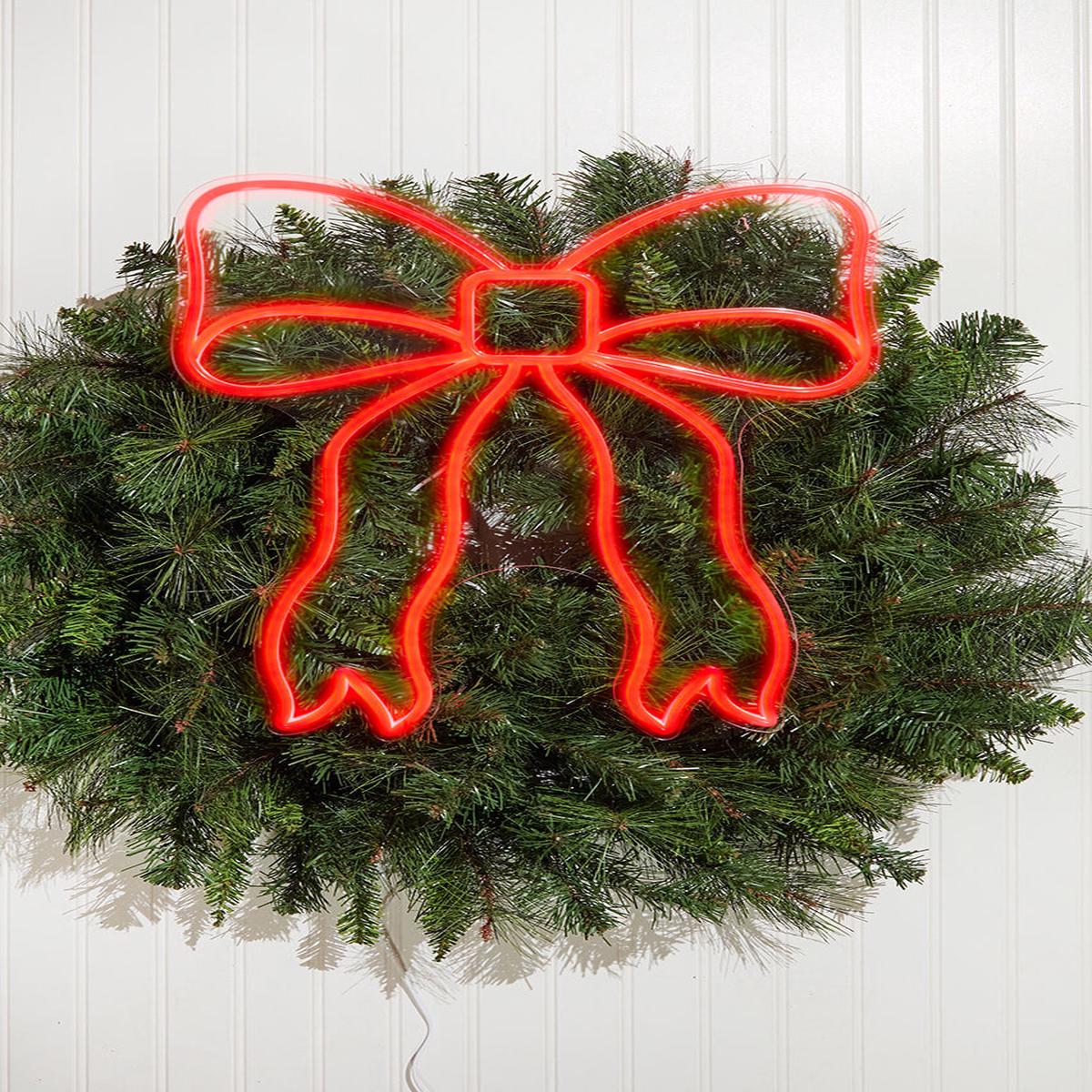 Red Bow Neon Christmas Sign with LED Glow
