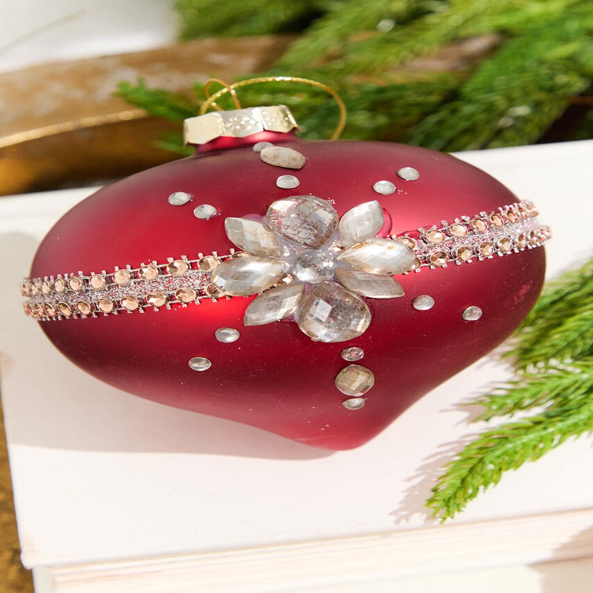 Red Gem Drop Glass Ornament Classic Shimmering Christmas Tree Decor