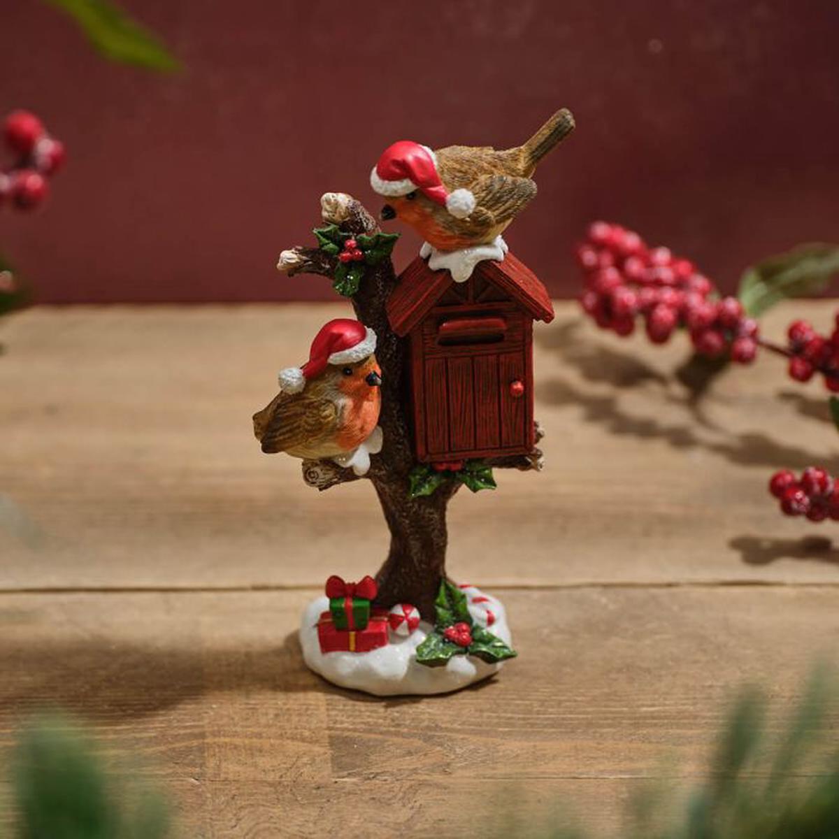 Robin Pair on Holly Tree & Post Box
