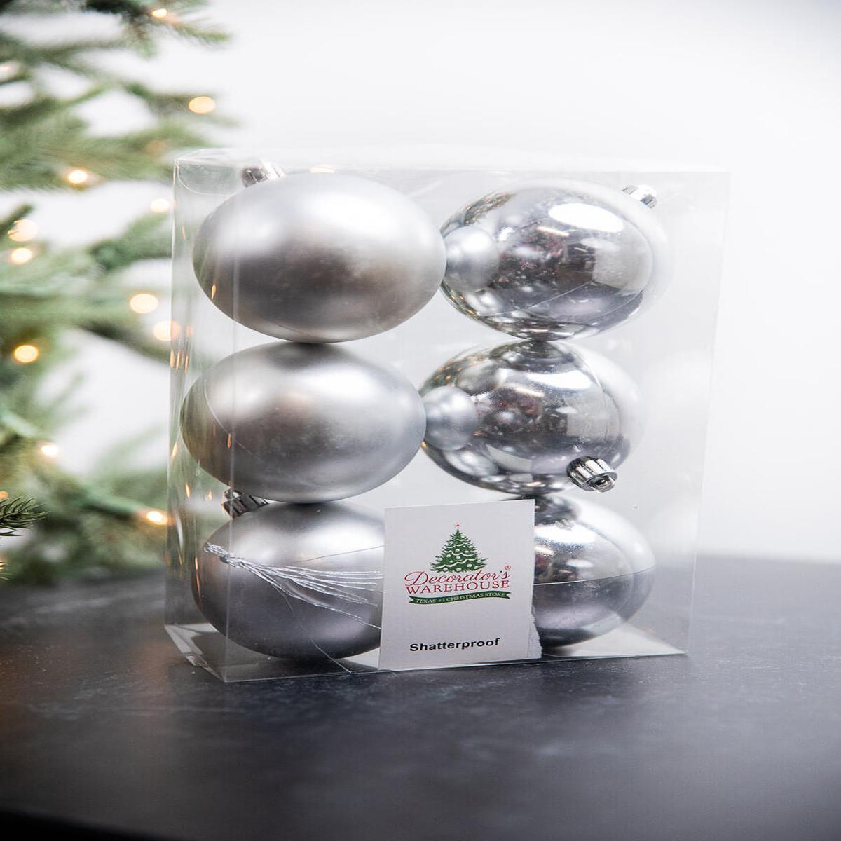 Silver Shatterproof Ornaments 3.1 Inch Set of 6 Decor
