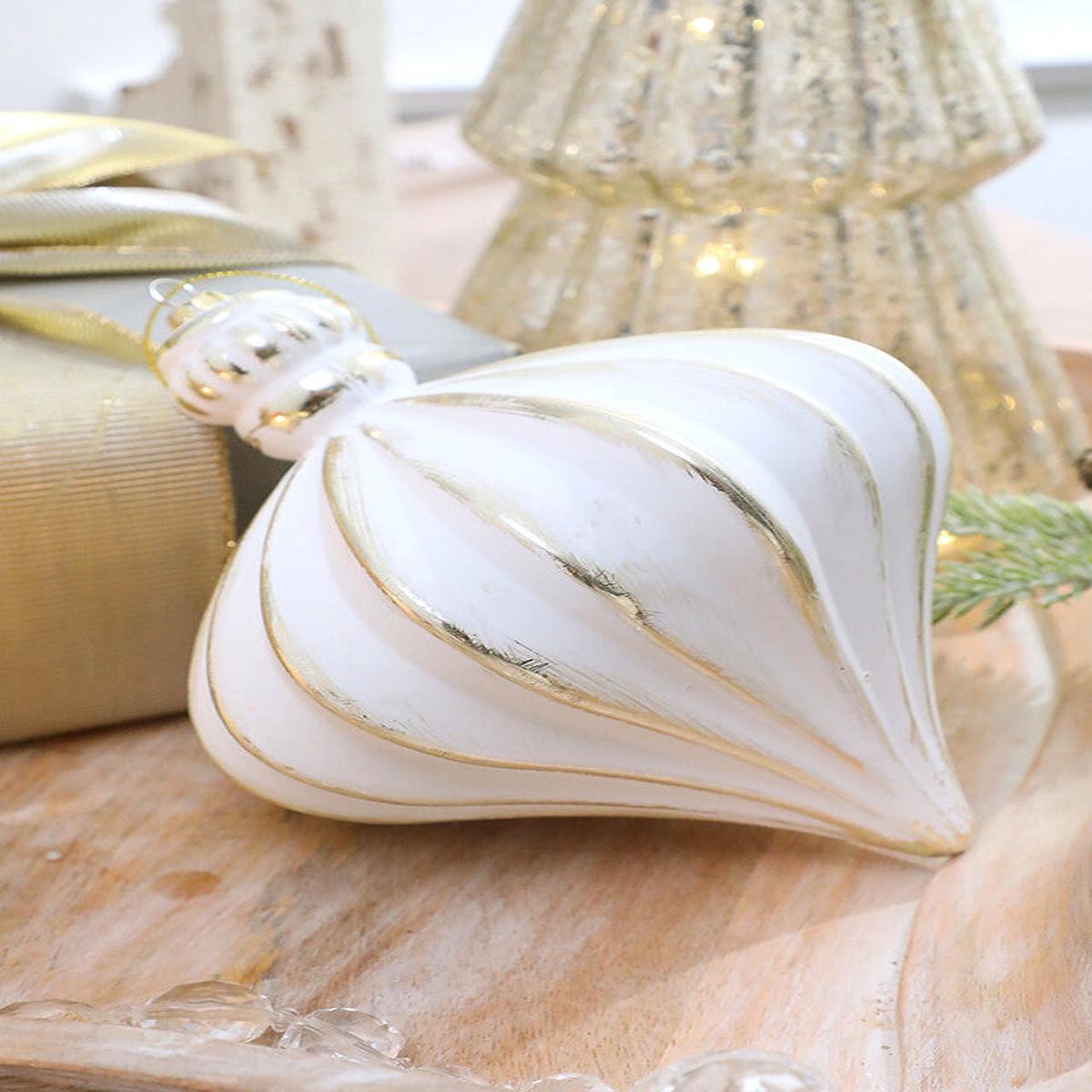 White Gold Onion Ornament 7 Inch Matte Christmas Decor
