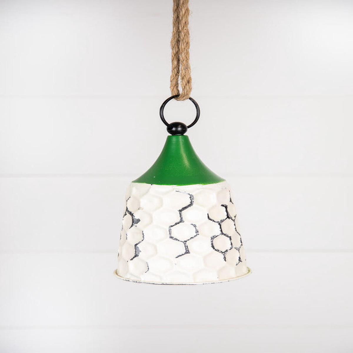 White Green Metal Bell Ornament 9 Inch Christmas Decor
