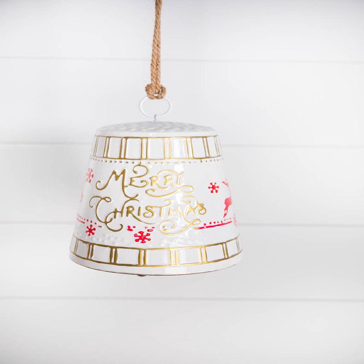 10 Inchi Metal Christmas Bell - Red, Green & White Decorative Holiday Bell