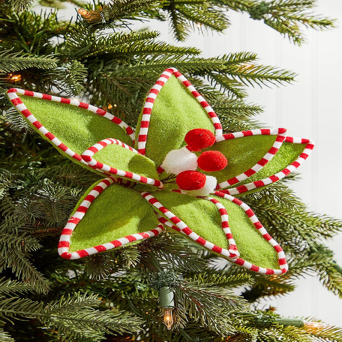11 Inch x 11 Inch Velvet Peppermint Edge Poinsettia Pick