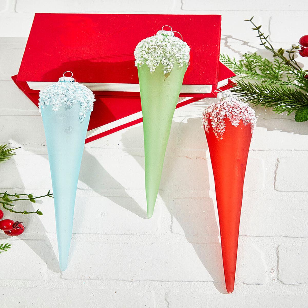 12 Inch Blue Green Red Large Drop Glass Ornament