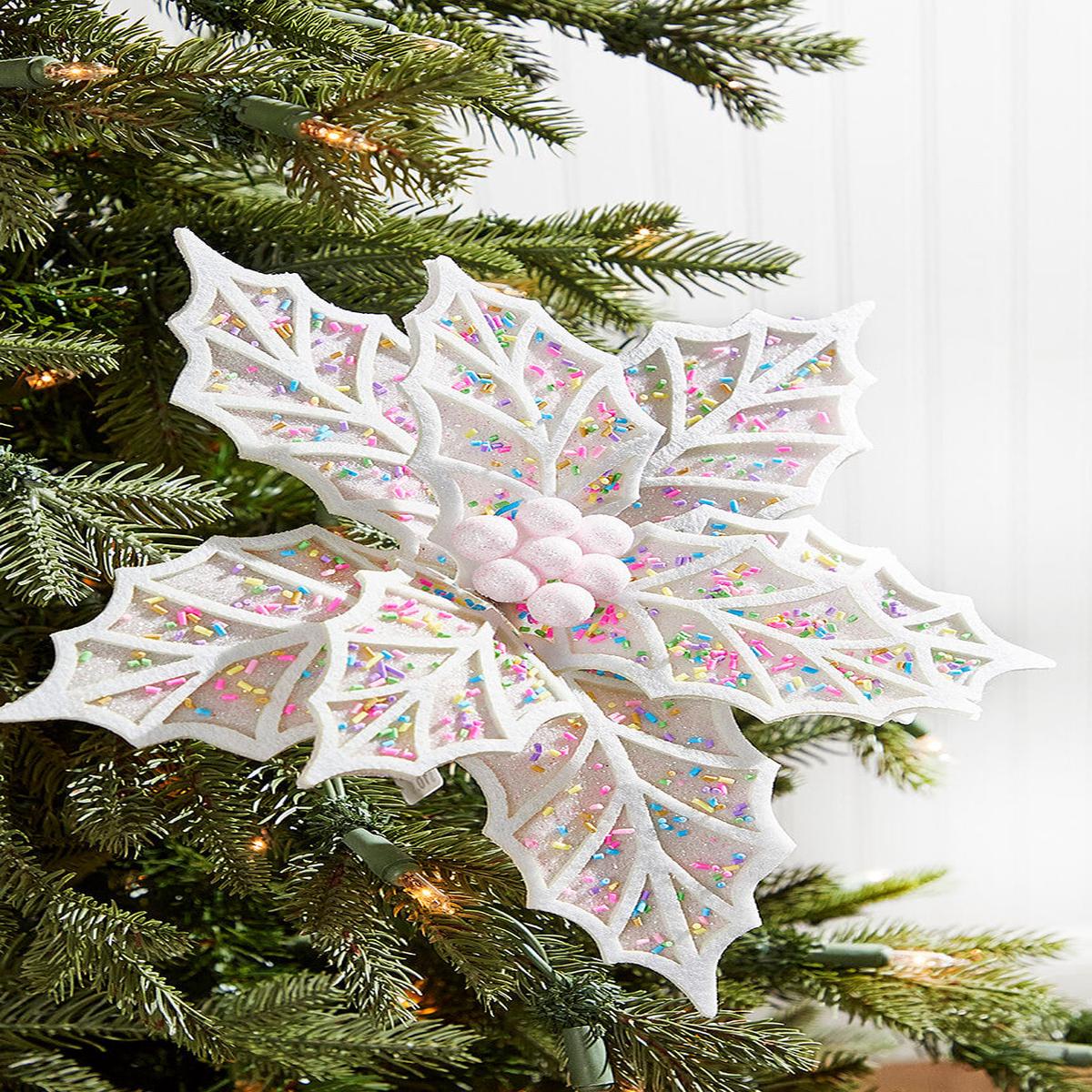 22 Inch White Confetti Poinsettia Stem